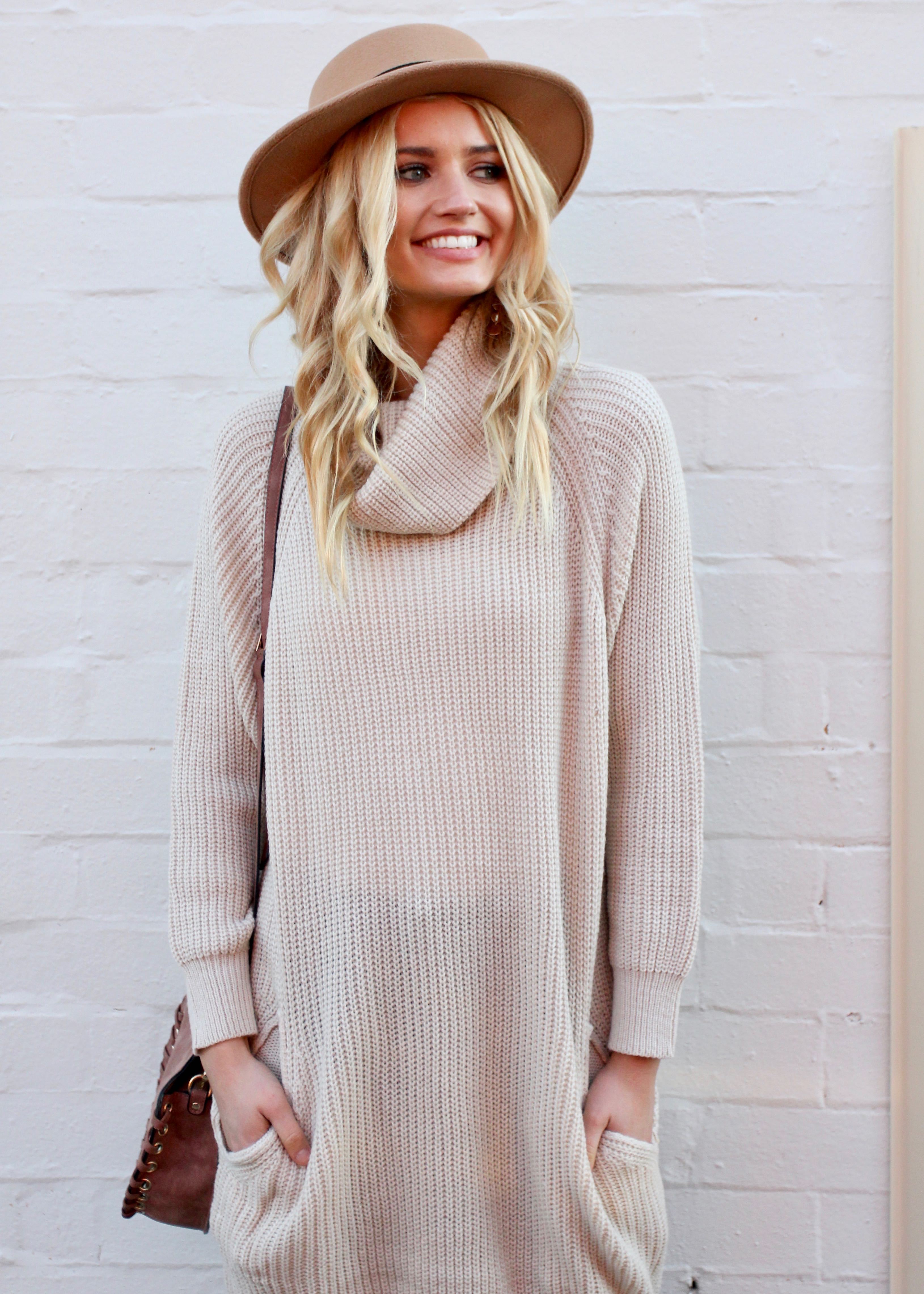 Venus Rollneck Knit Dress - Sand