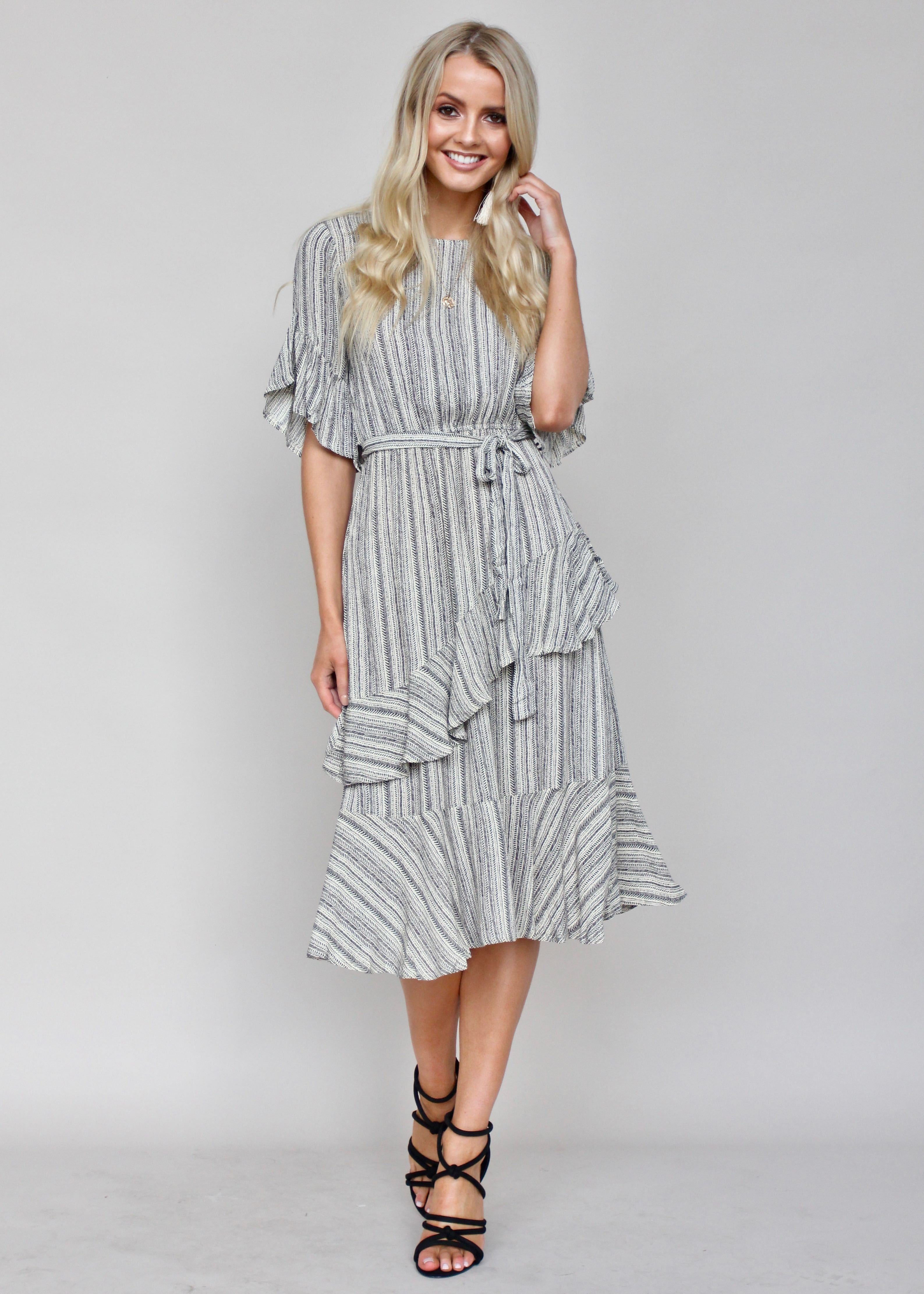 The Right Path Midi Dress - Black/Beige