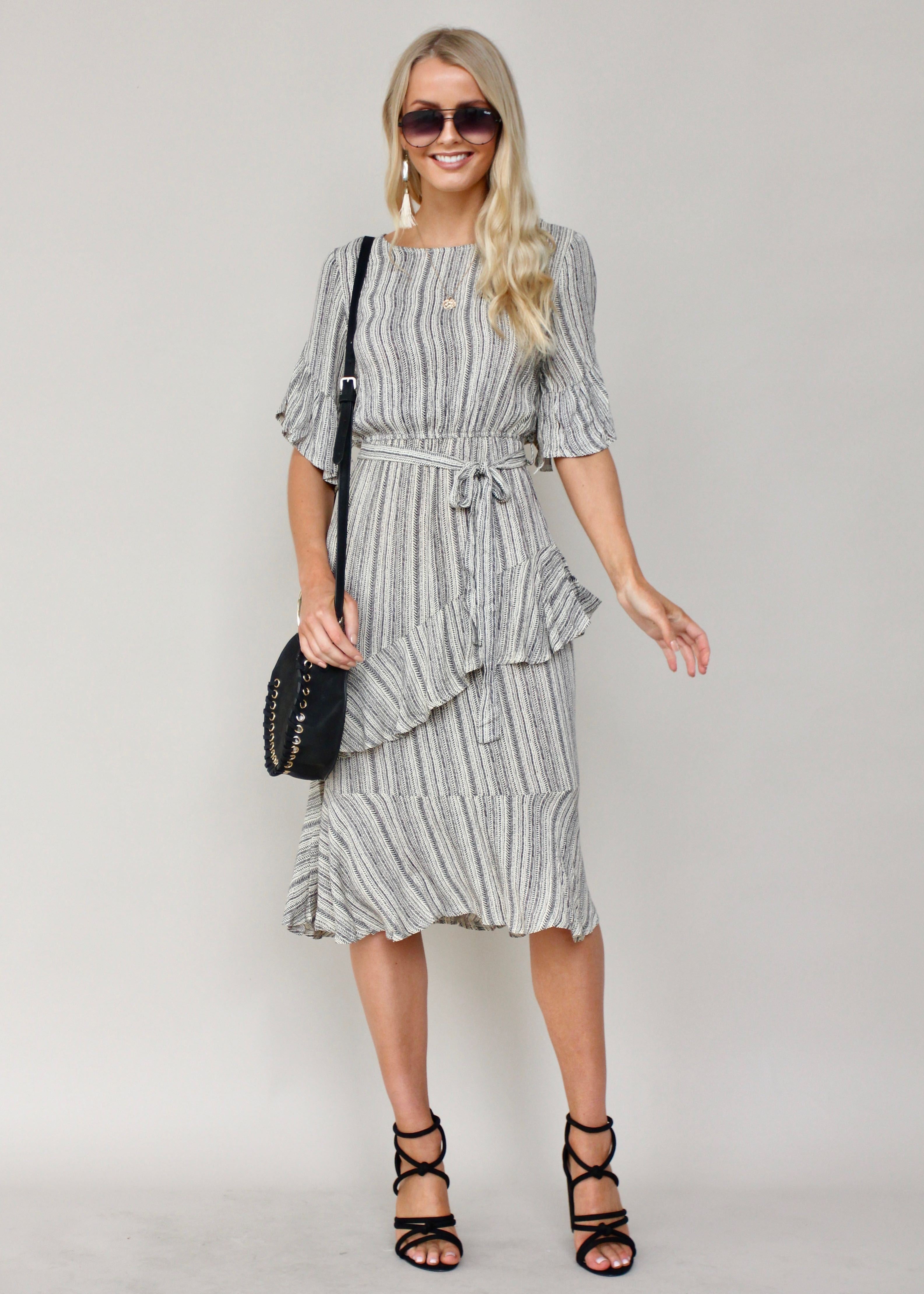 The Right Path Midi Dress - Black/Beige
