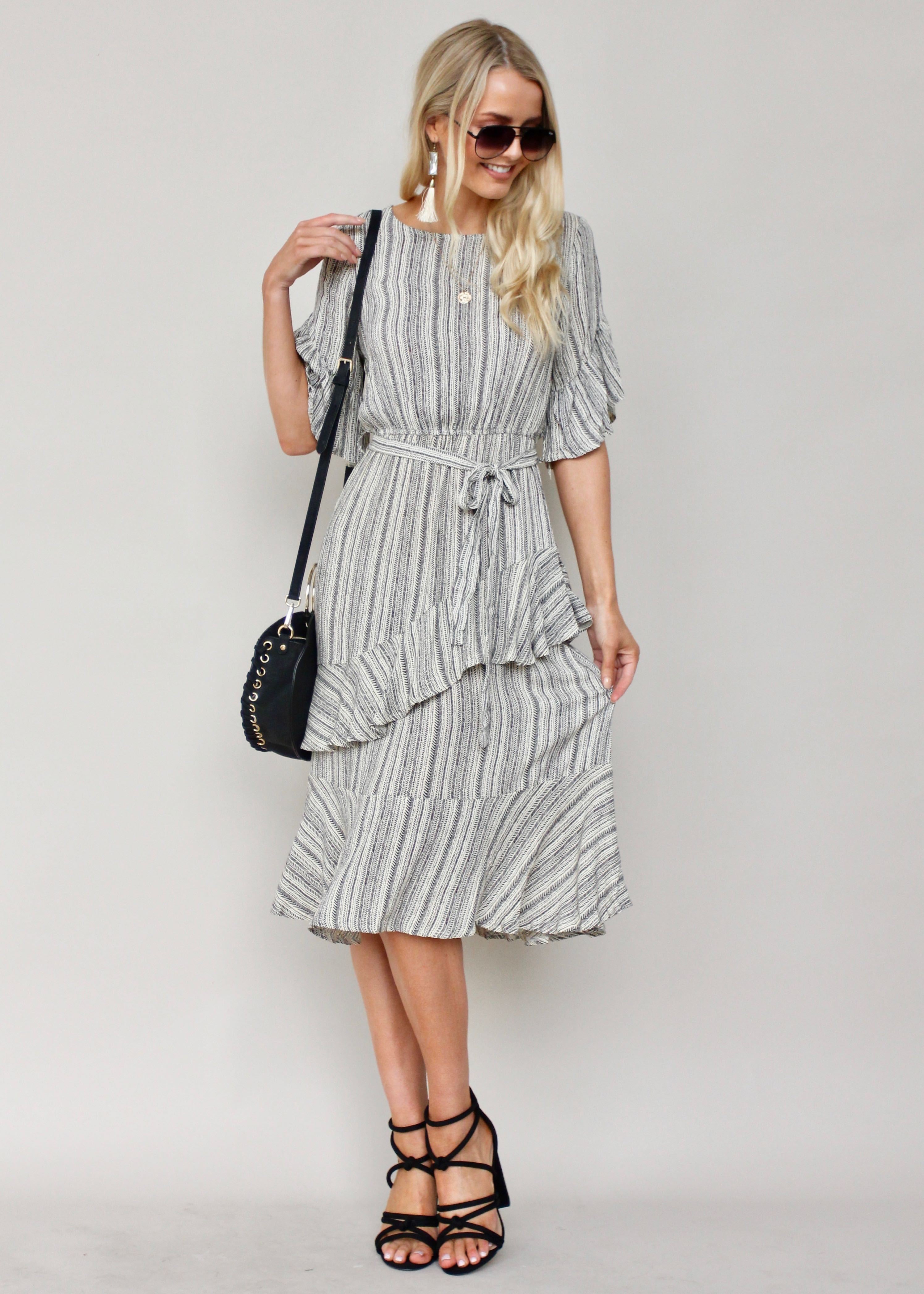 The Right Path Midi Dress - Black/Beige