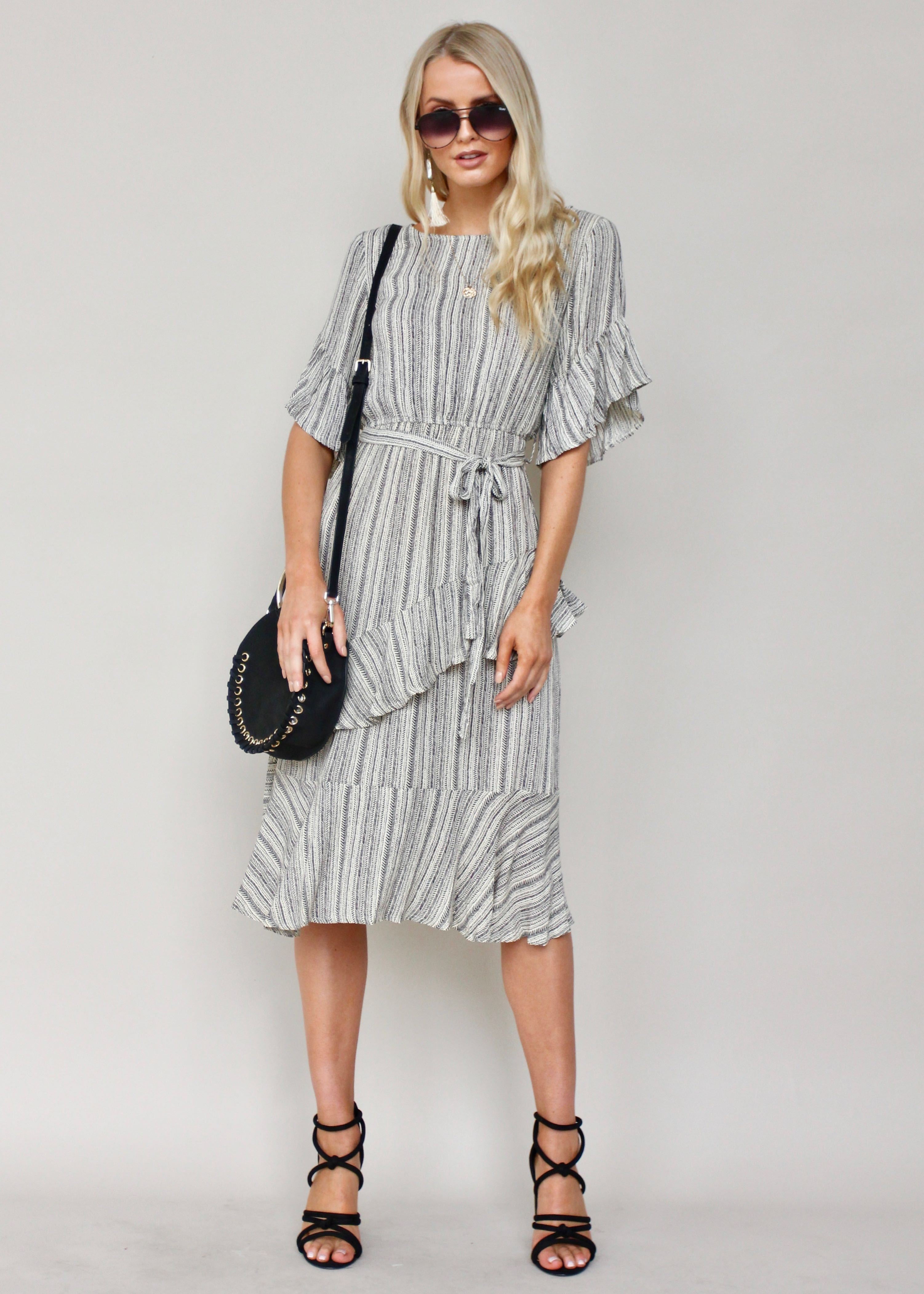 The Right Path Midi Dress - Black/Beige