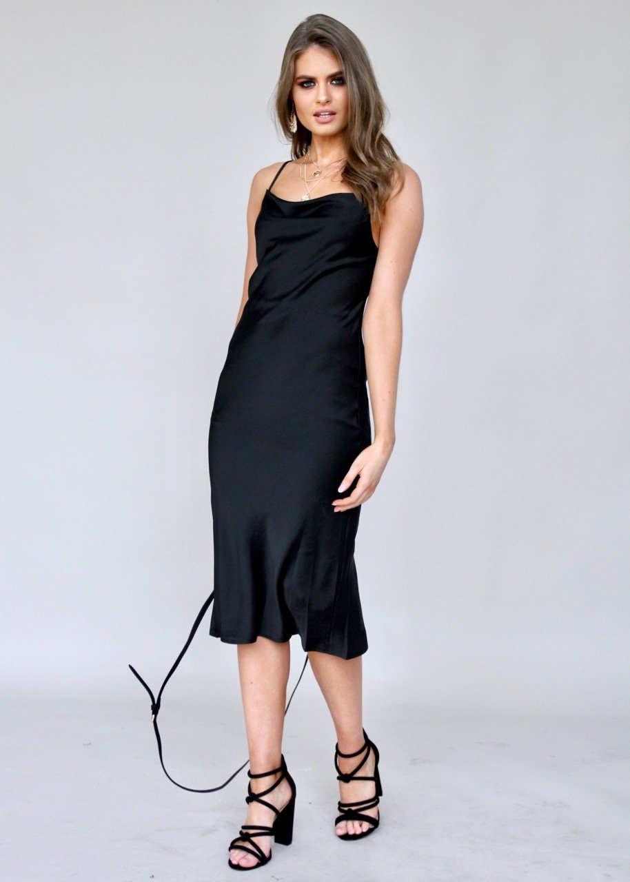 Bespoke Slip Midi Dress - Black