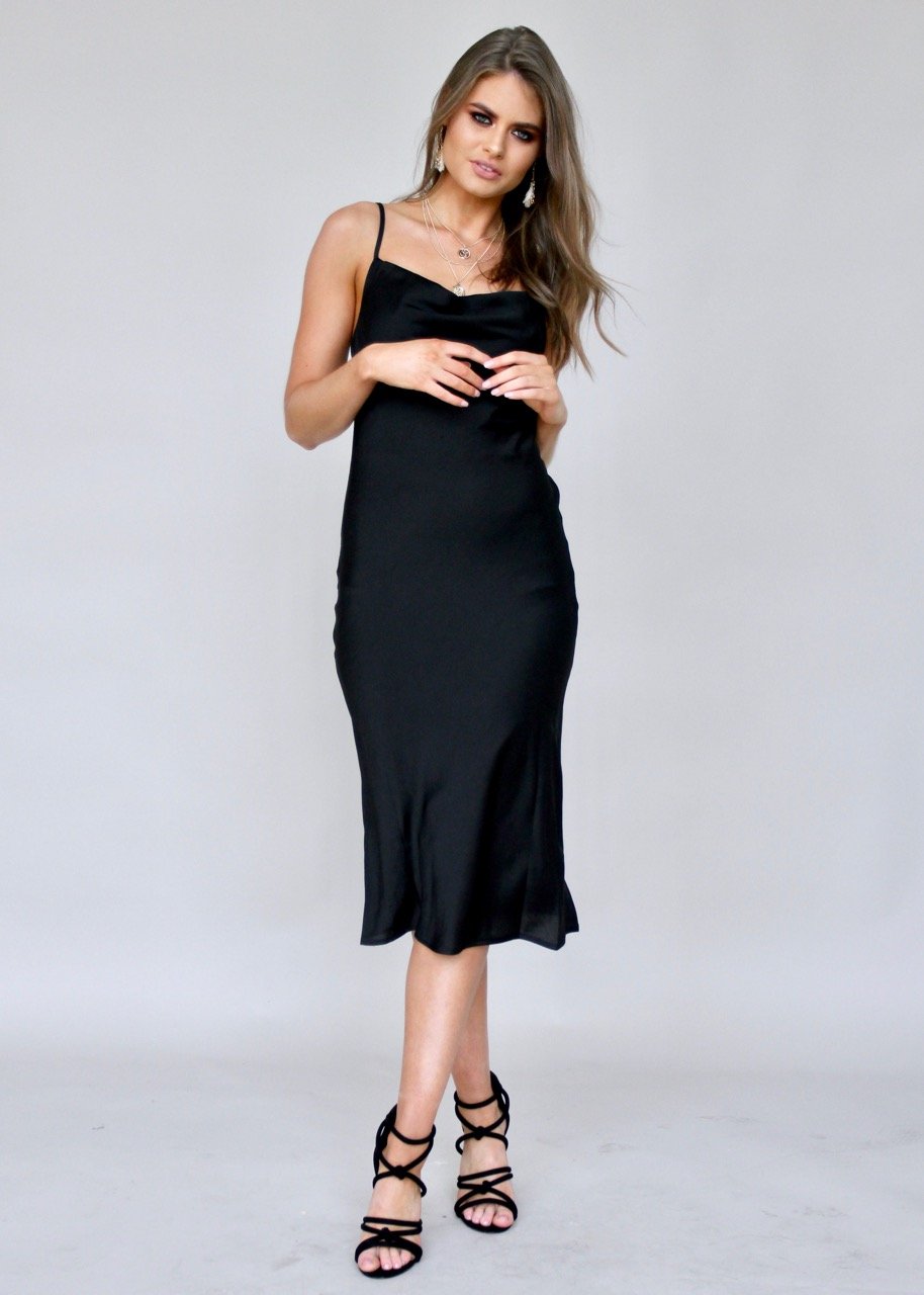 Bespoke Slip Midi Dress - Black
