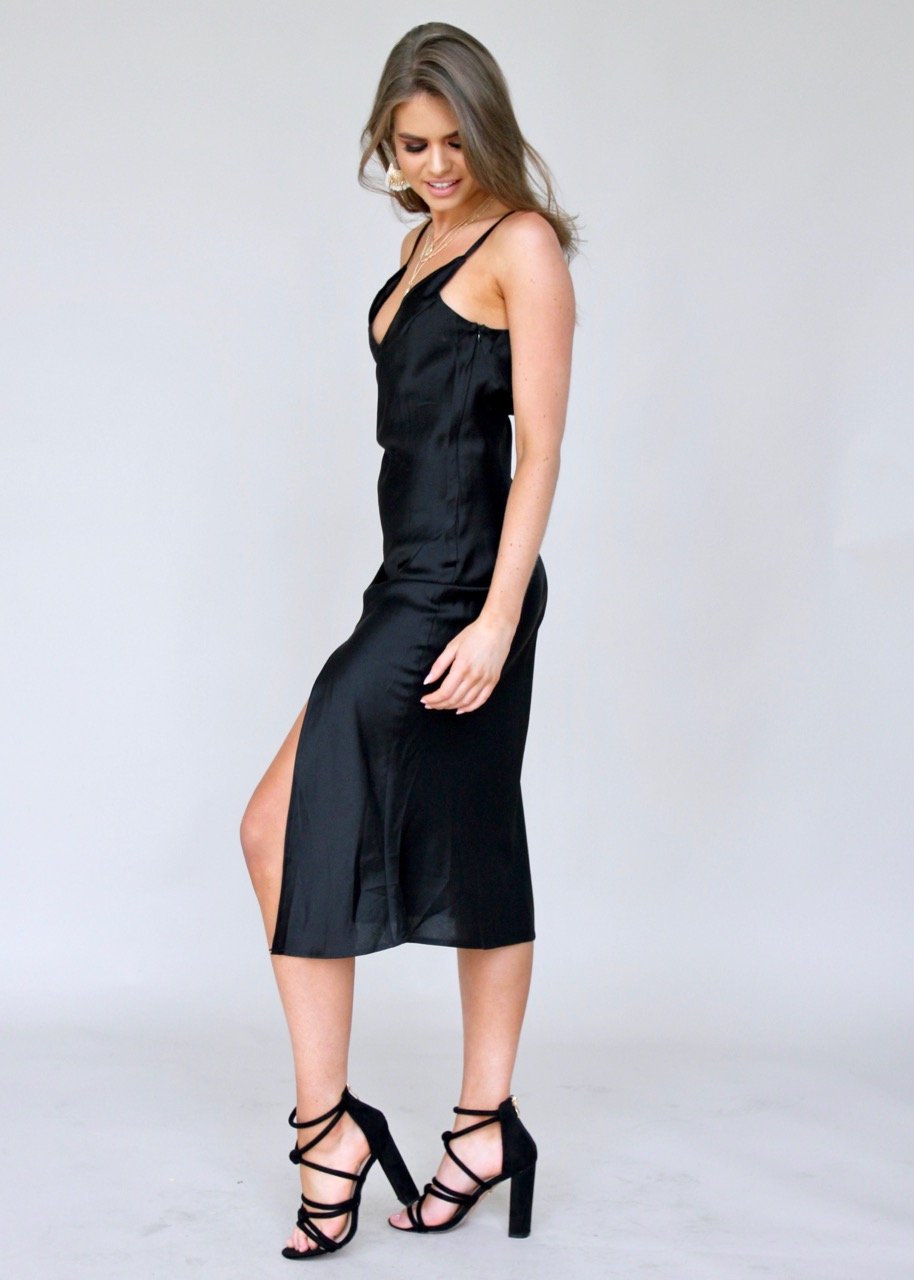 Amelie Slip Midi Dress - Black