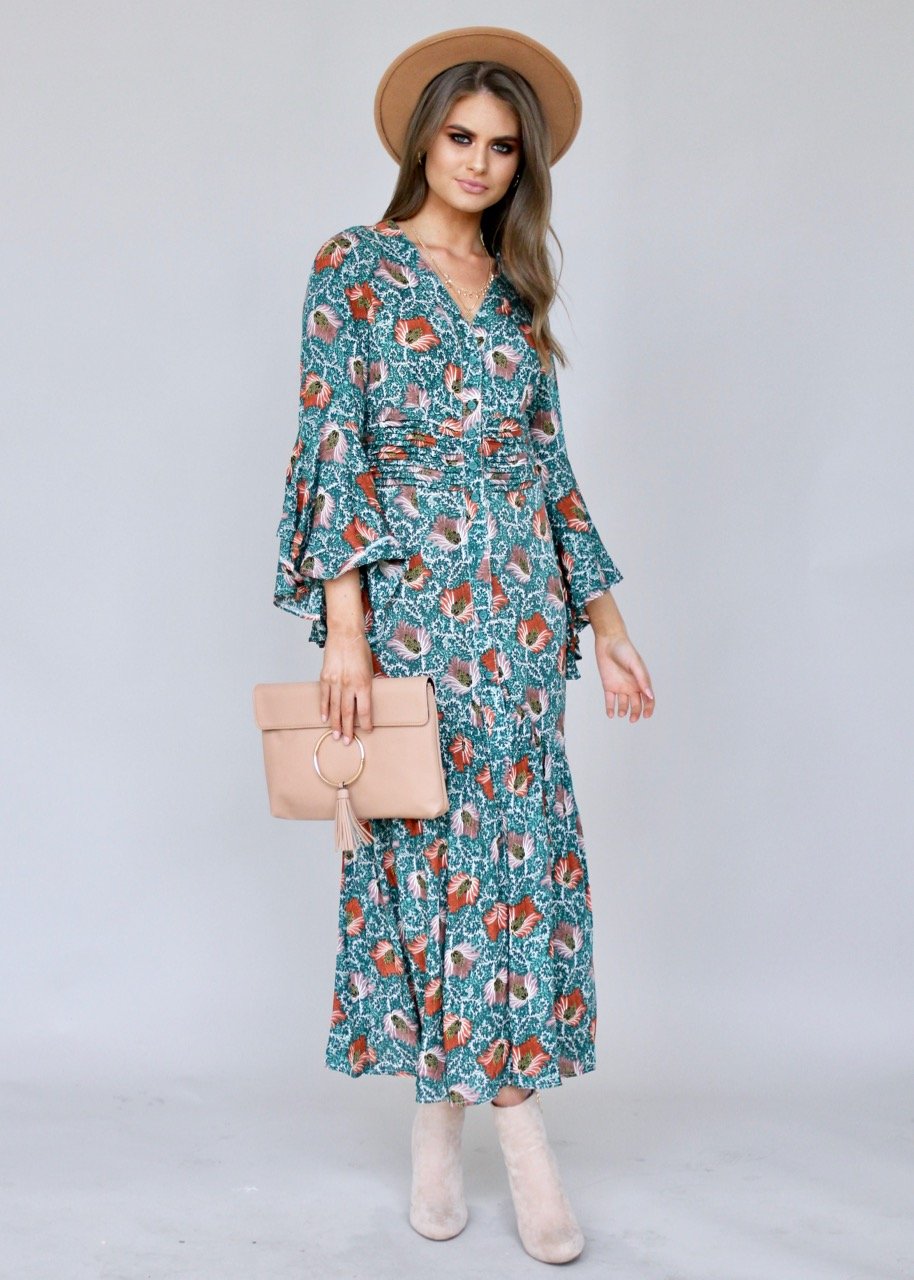 Everything Is Love Maxi Dress - Emerald Bloom