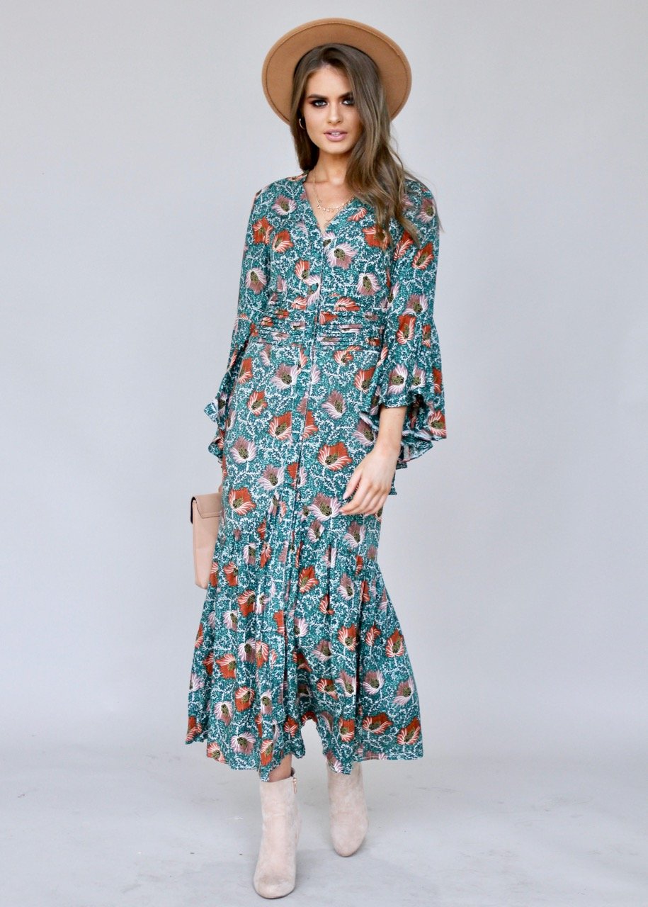 Everything Is Love Maxi Dress - Emerald Bloom