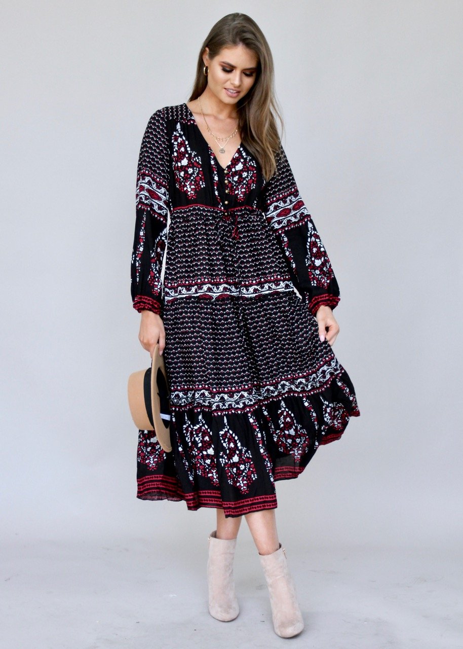 Call It Love Midi Dress - Black Paisley