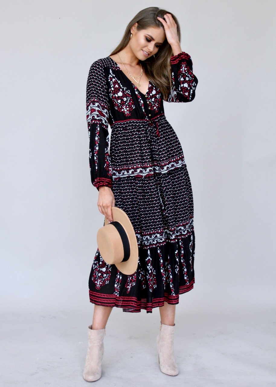 Call It Love Midi Dress - Black Paisley