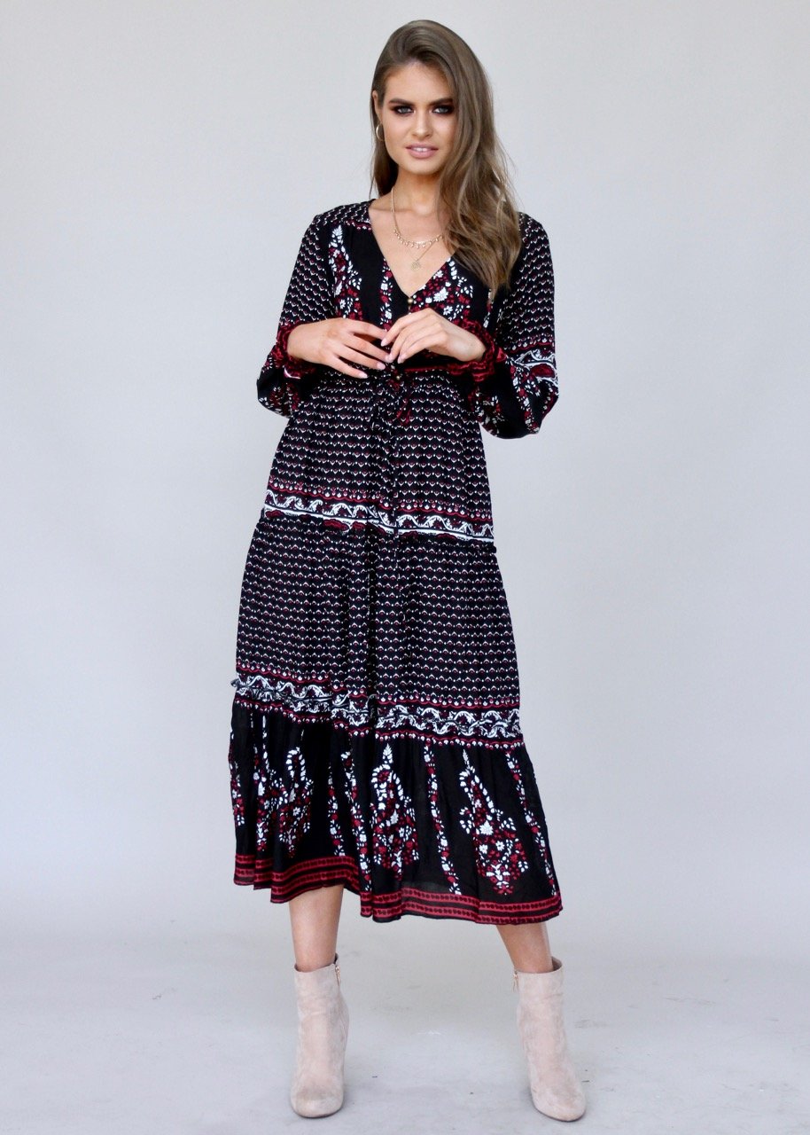 Call It Love Midi Dress - Black Paisley