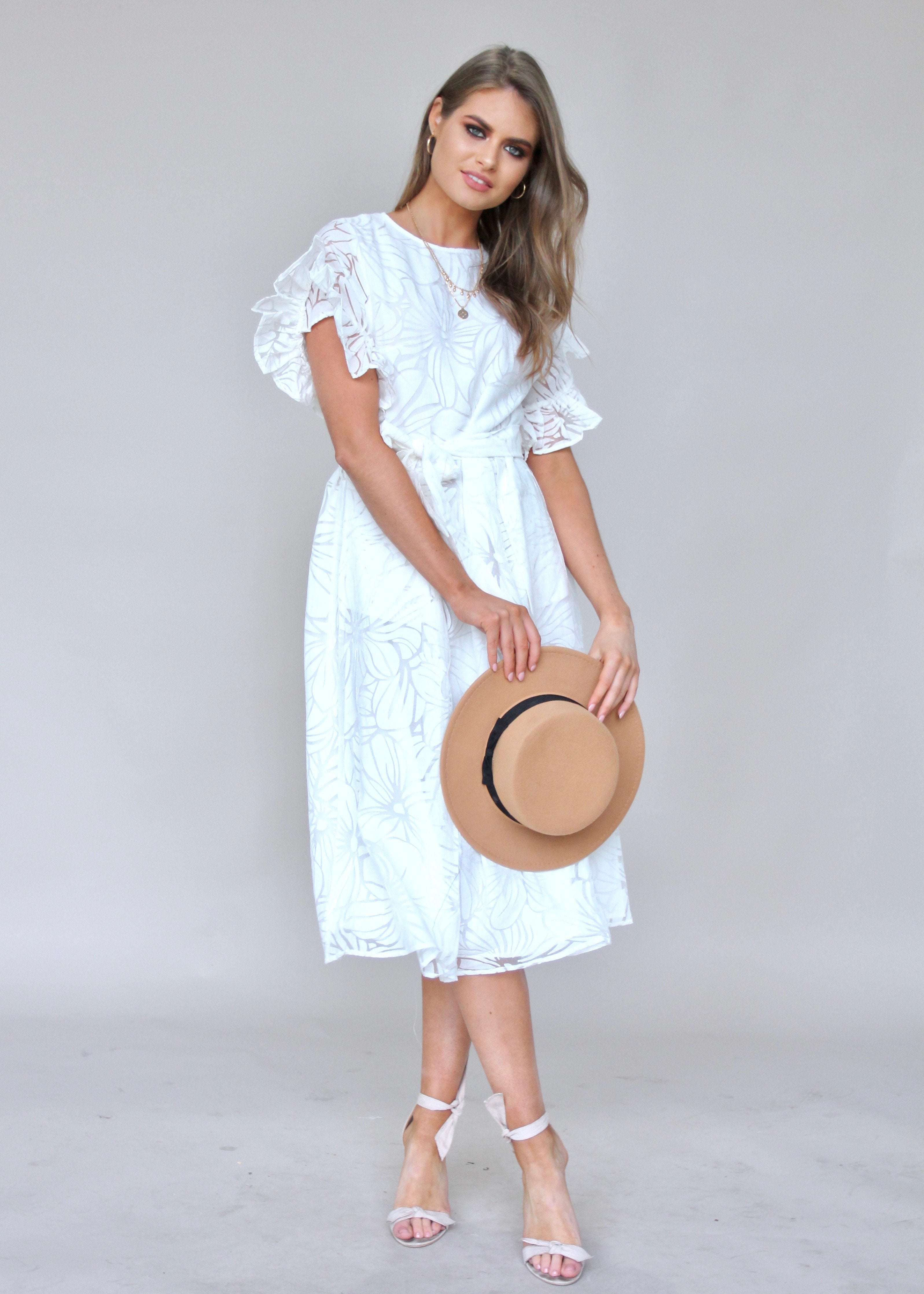 La Belle Midi Dress w/ Tie - White