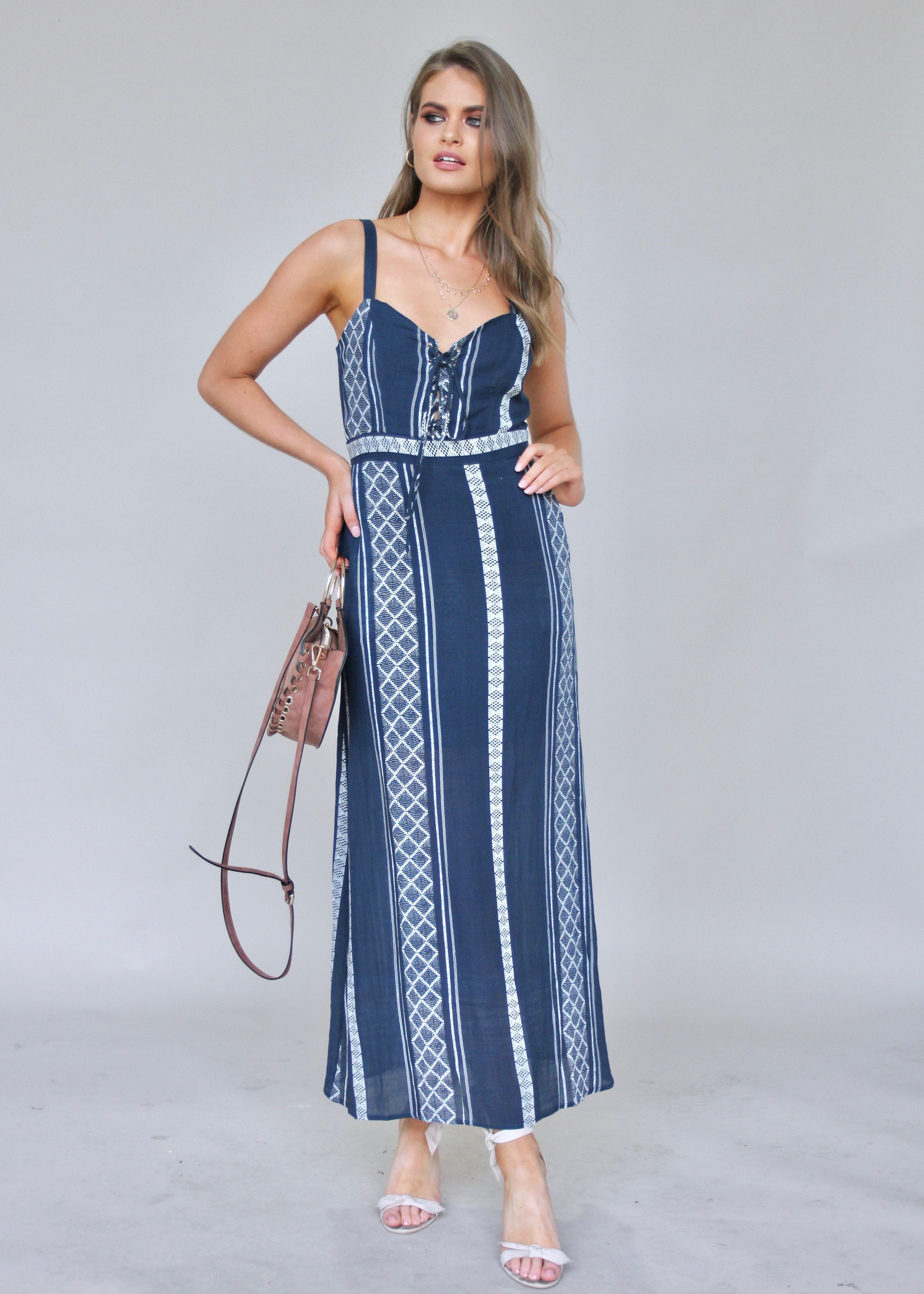 Elsbury Maxi Dress - Navy/White
