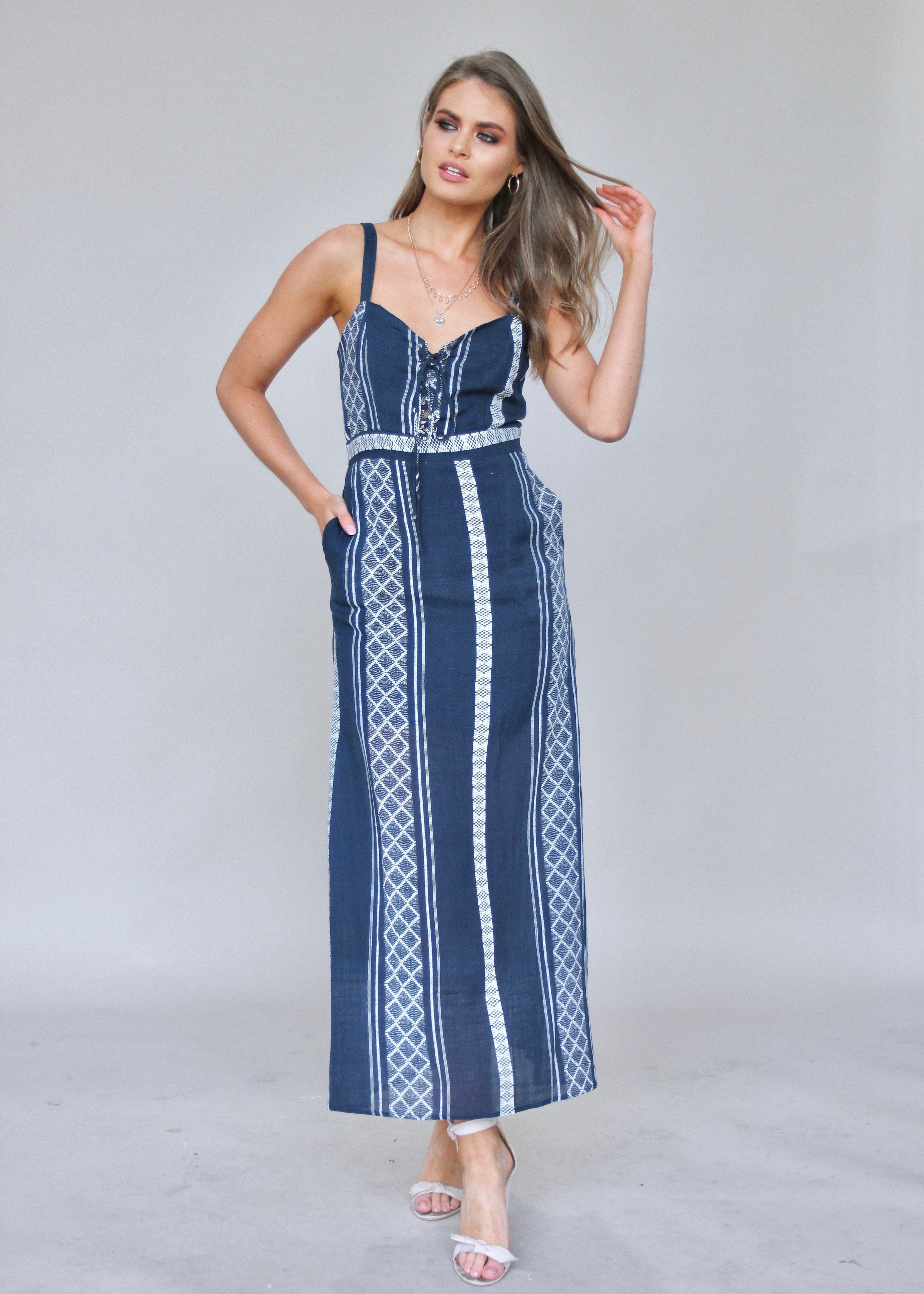Elsbury Maxi Dress - Navy/White