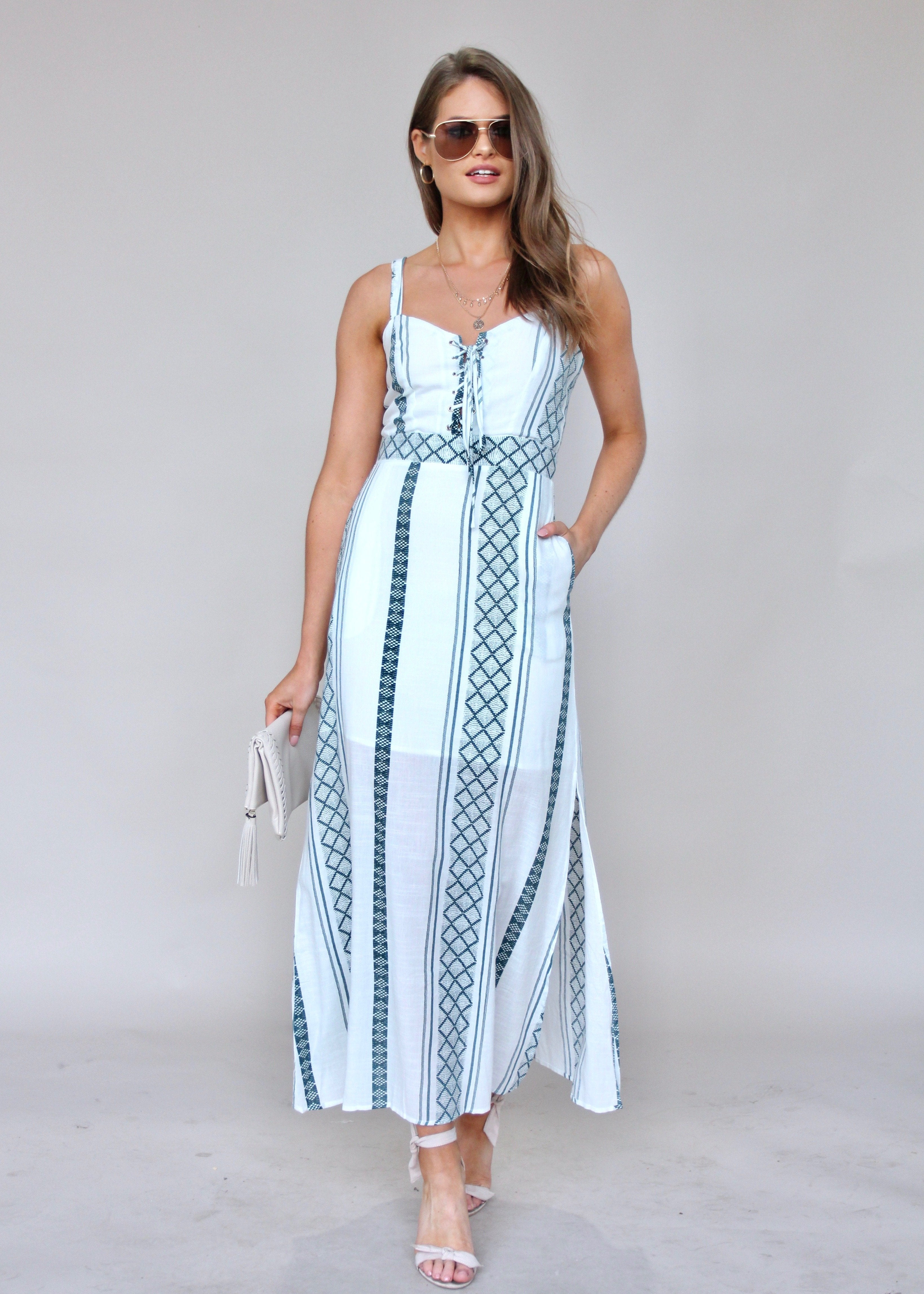 Elsbury Maxi Dress - White/Green