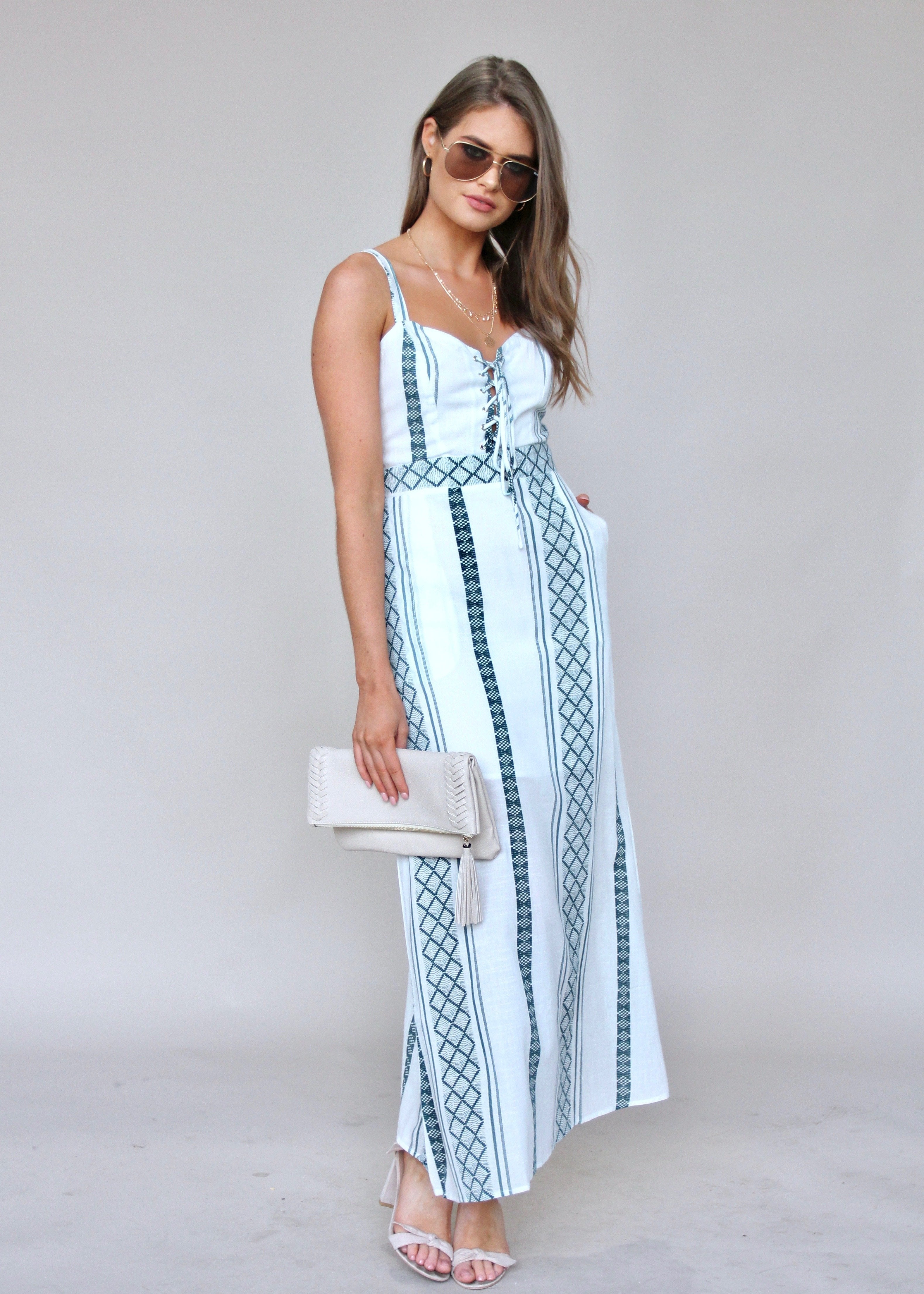 Elsbury Maxi Dress - White/Green