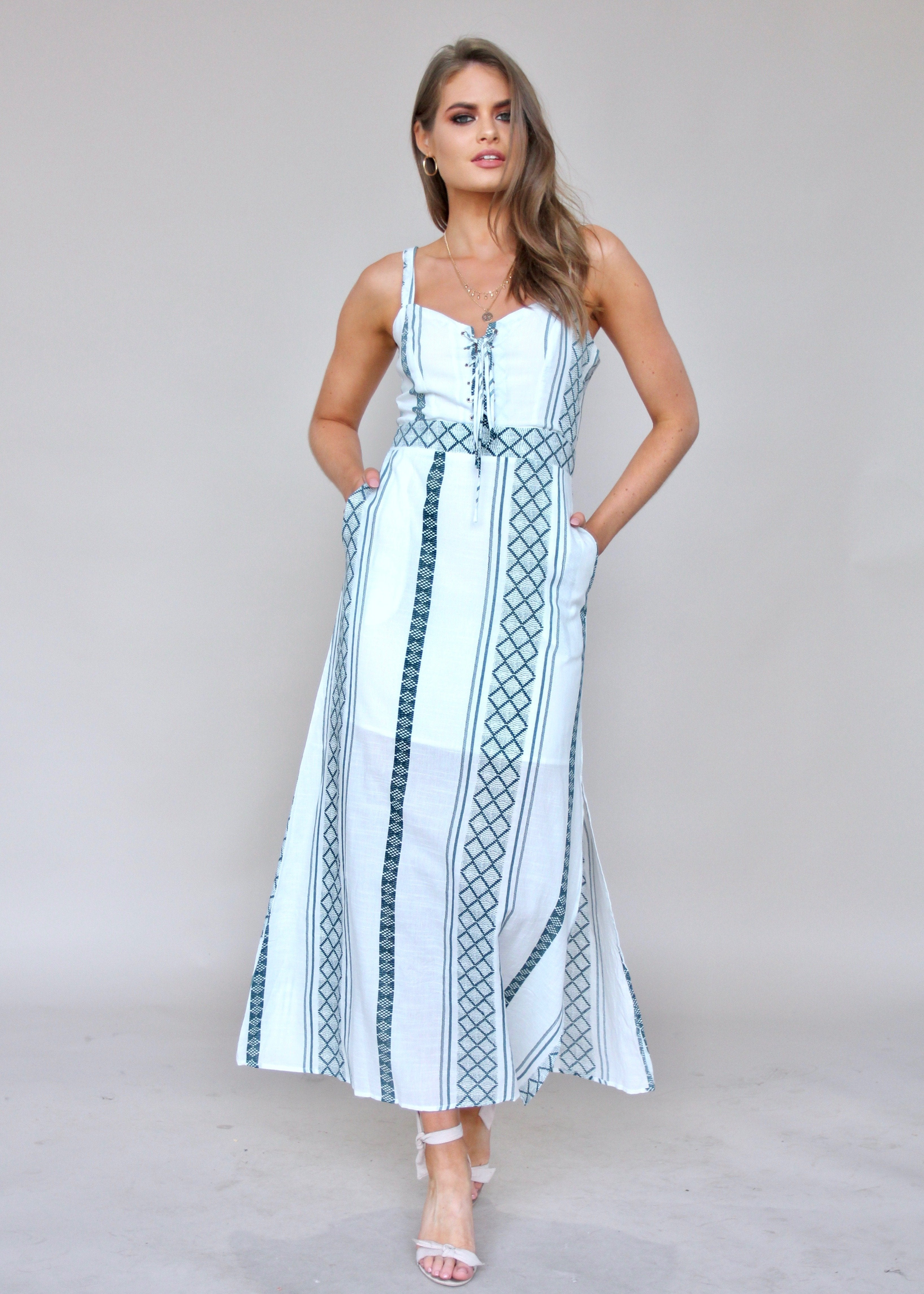 Elsbury Maxi Dress - White/Green