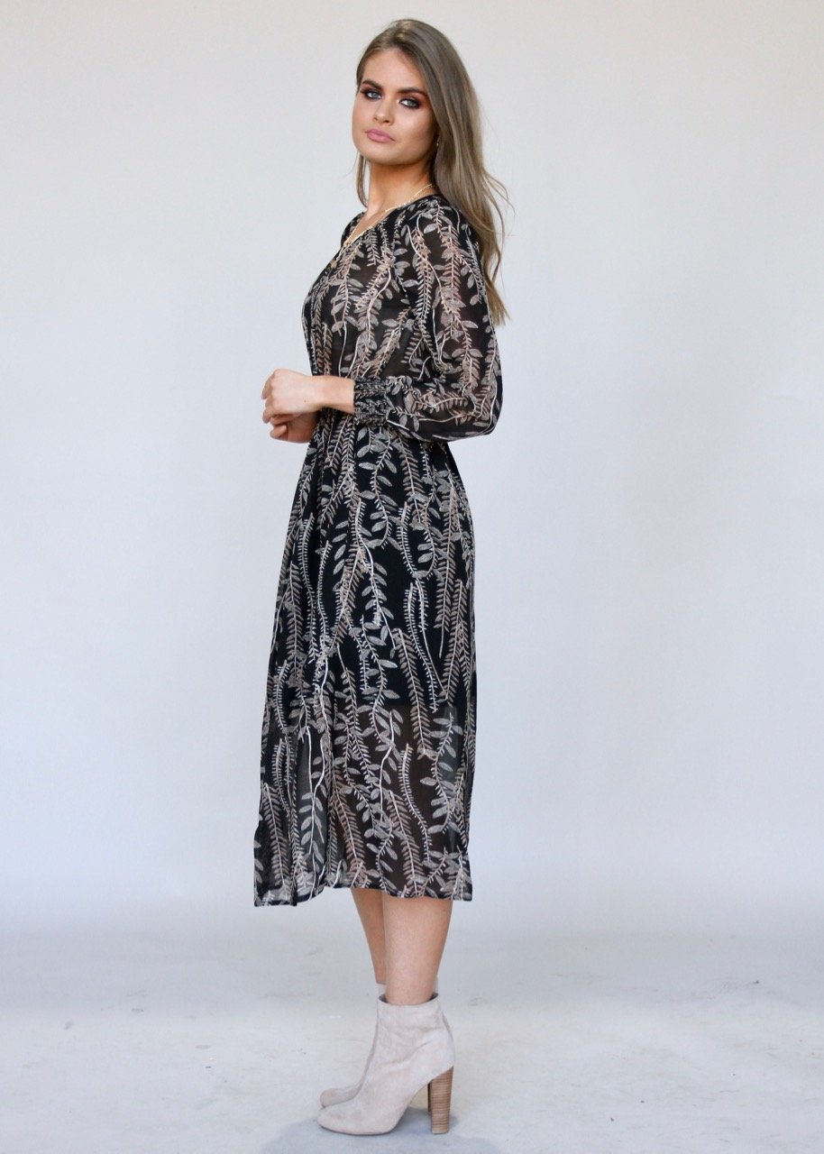 New Light Midi Dress - Black Leaf