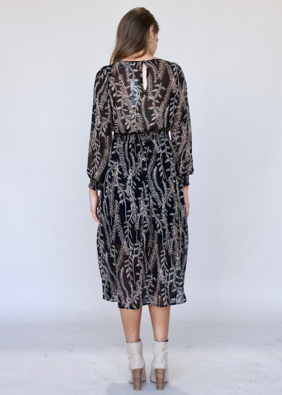 New Light Midi Dress - Black Leaf