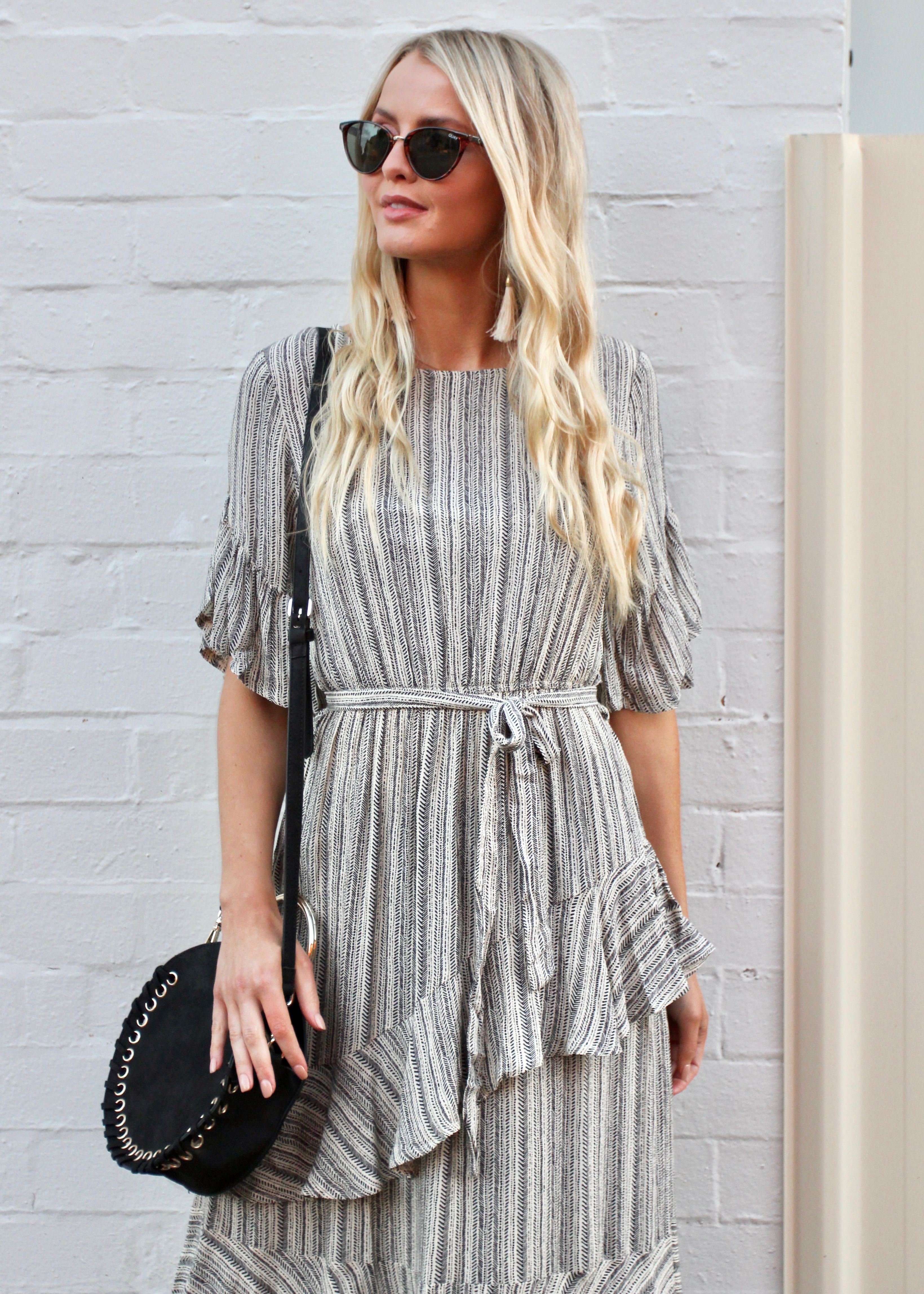 The Right Path Midi Dress - Black/Beige