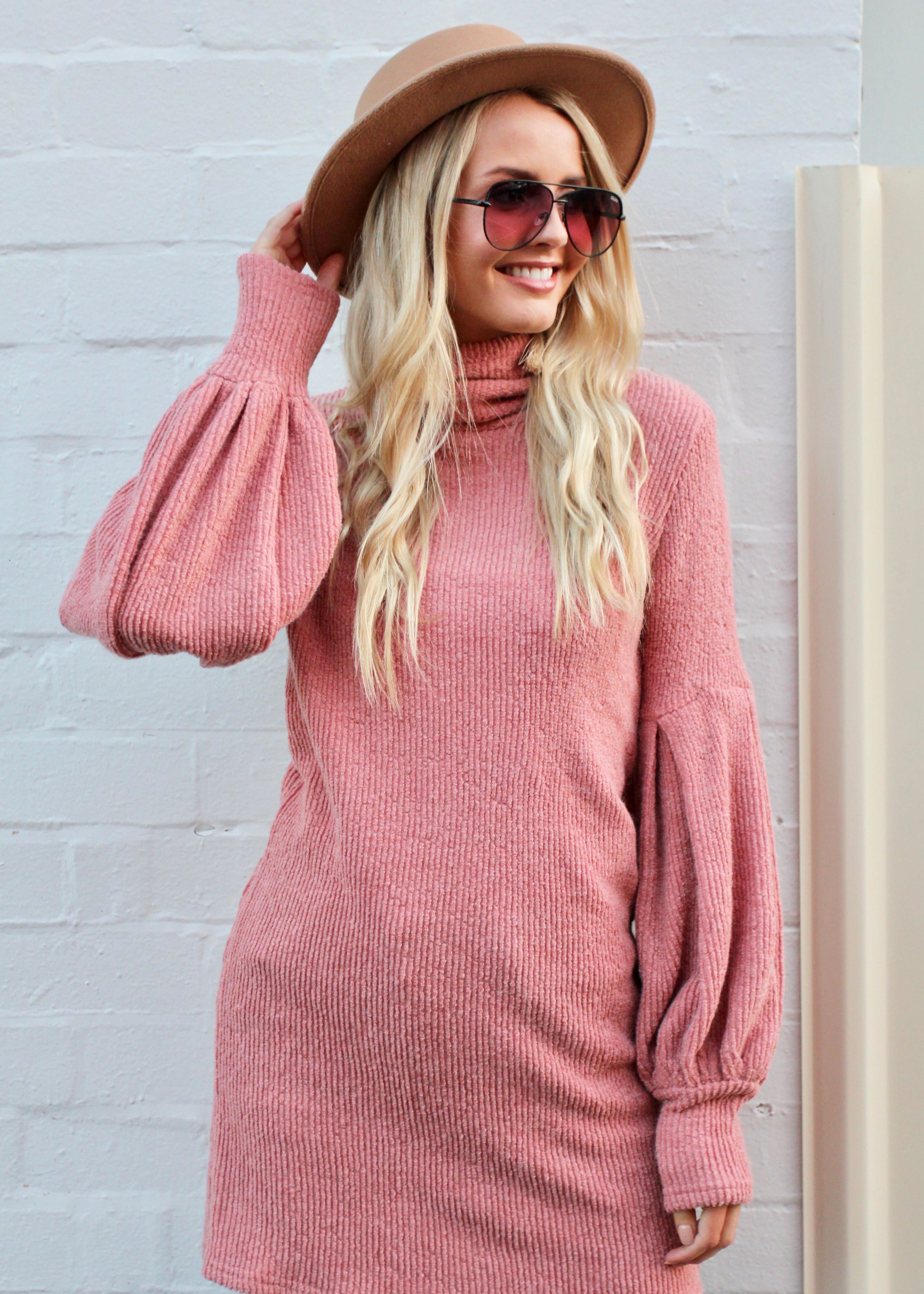 Ayana Roll Neck Knit Dress - Rose