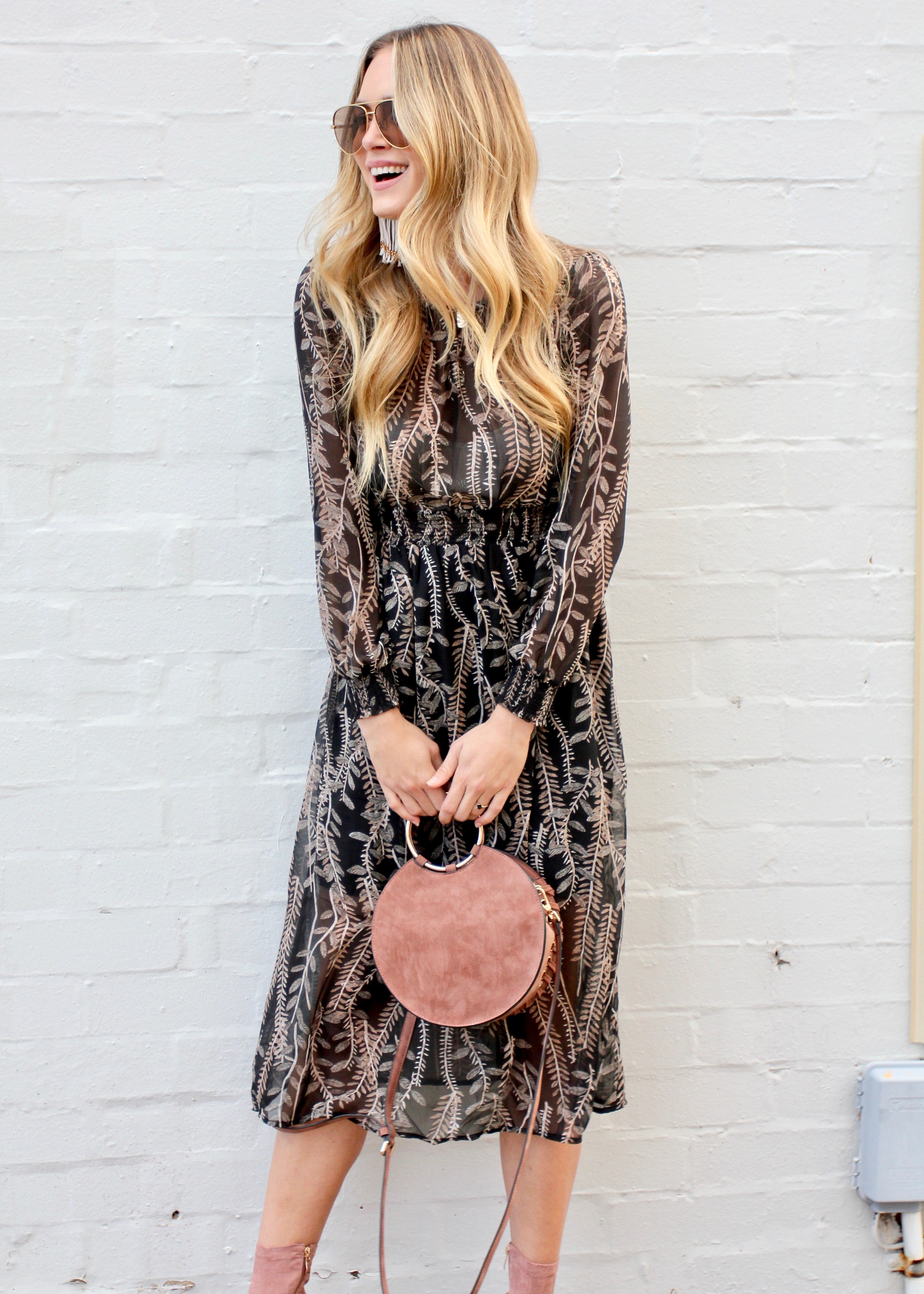 New Light Midi Dress - Black Leaf