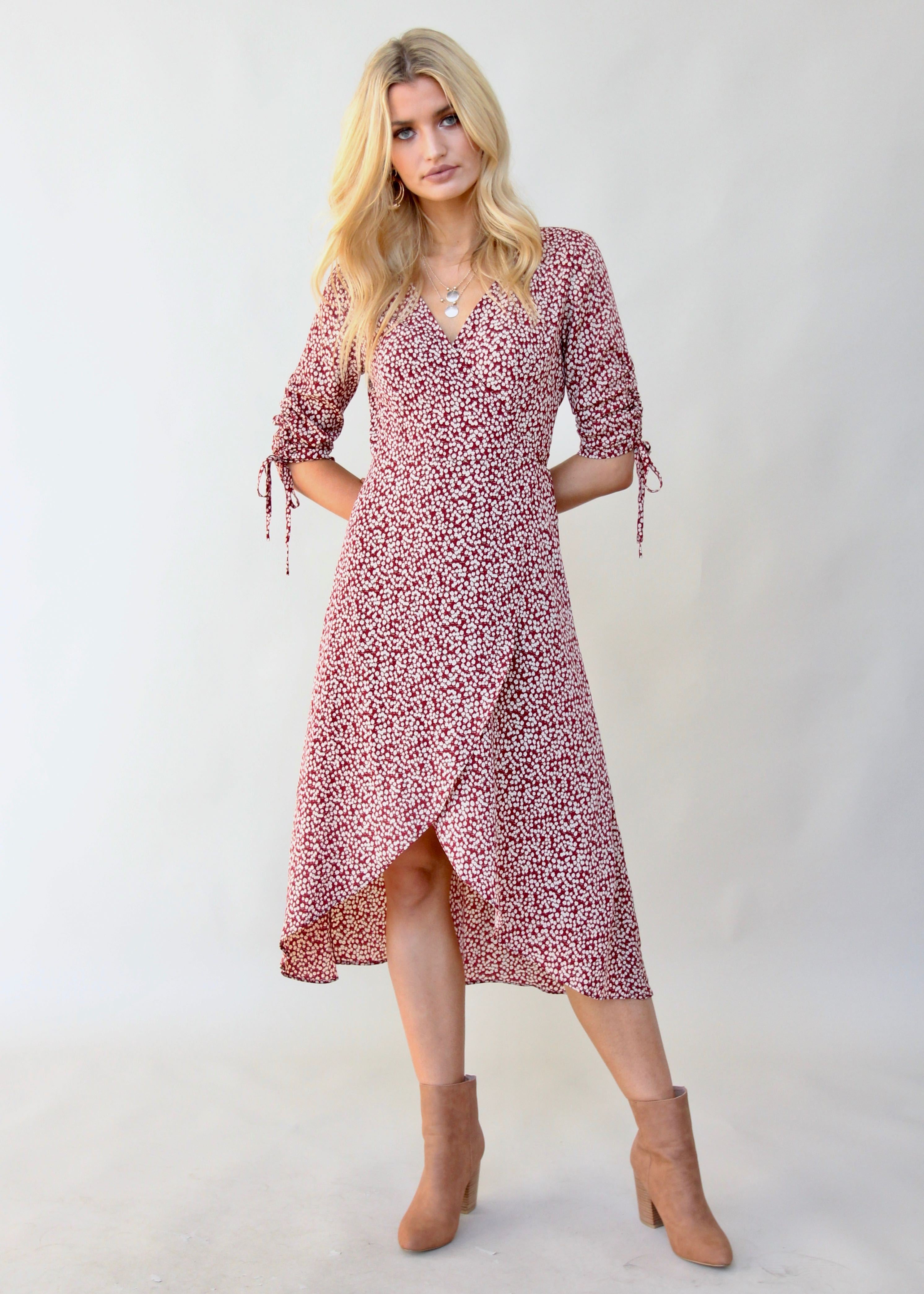 Light Fields Wrap Dress - Maroon Floral