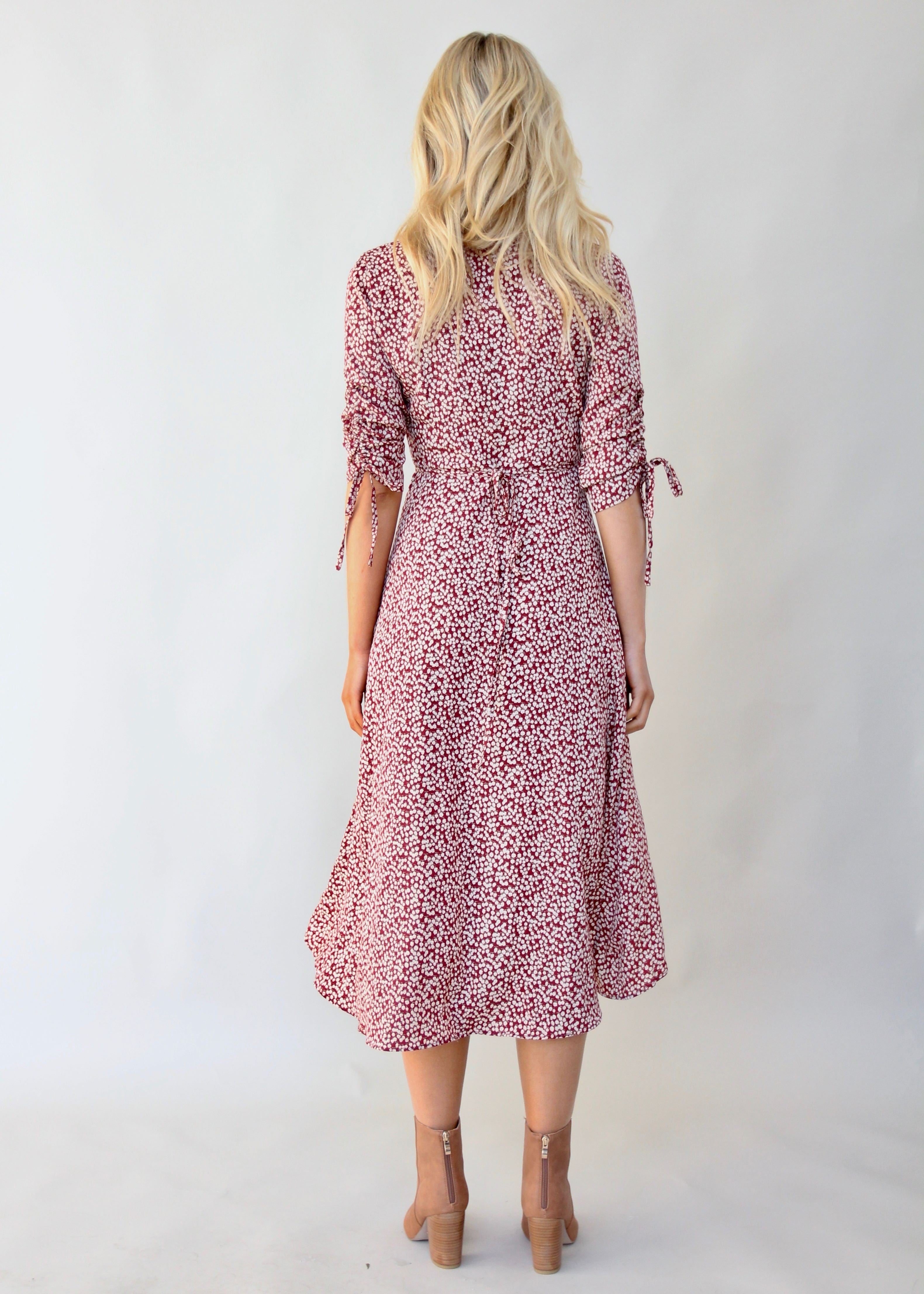 Light Fields Wrap Dress - Maroon Floral