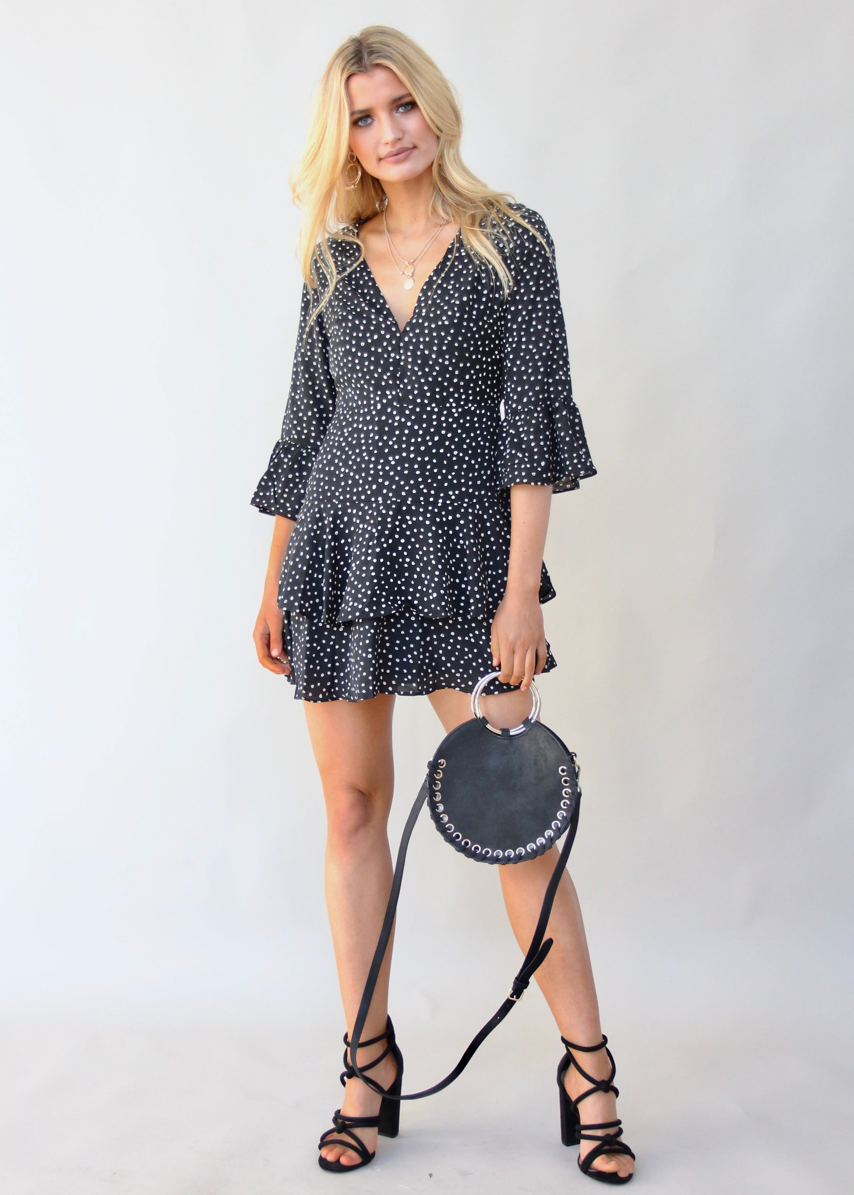 Standing Still Swing Dress - Black Dot