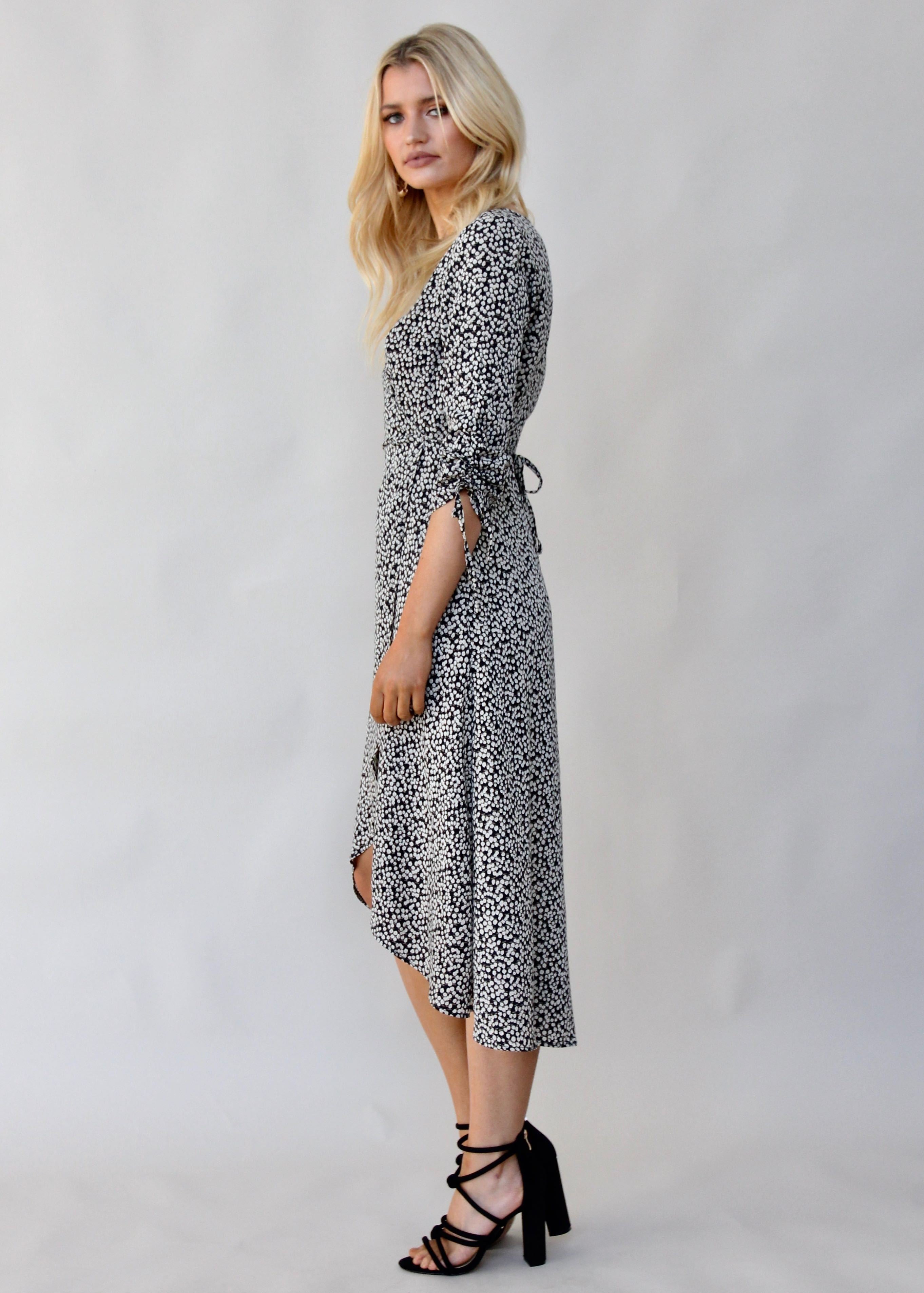 Light Fields Wrap Dress - Black Floral