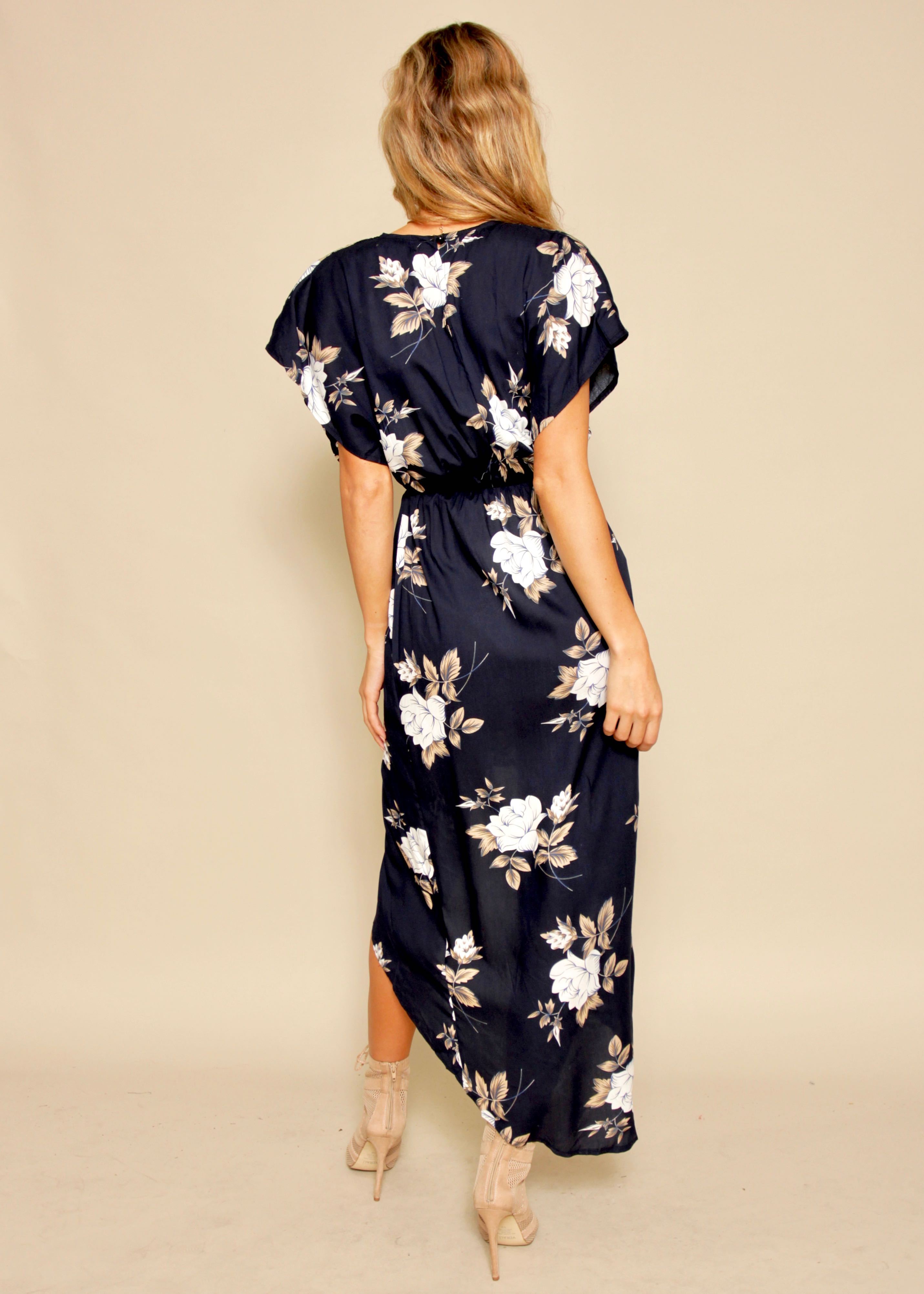 Desert Flower Midi Dress - Navy