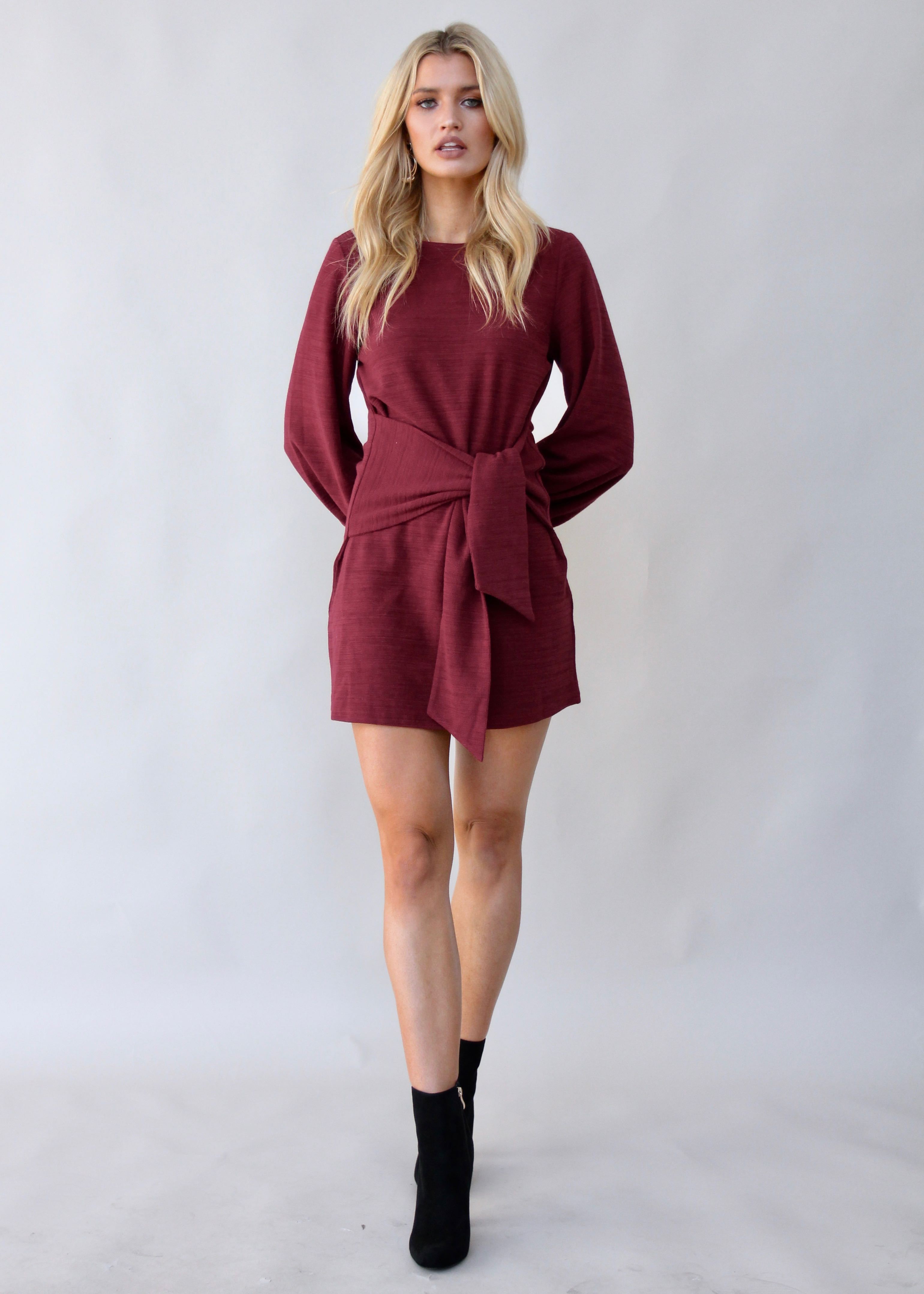 Flashing Lights Knit Dress - Wine