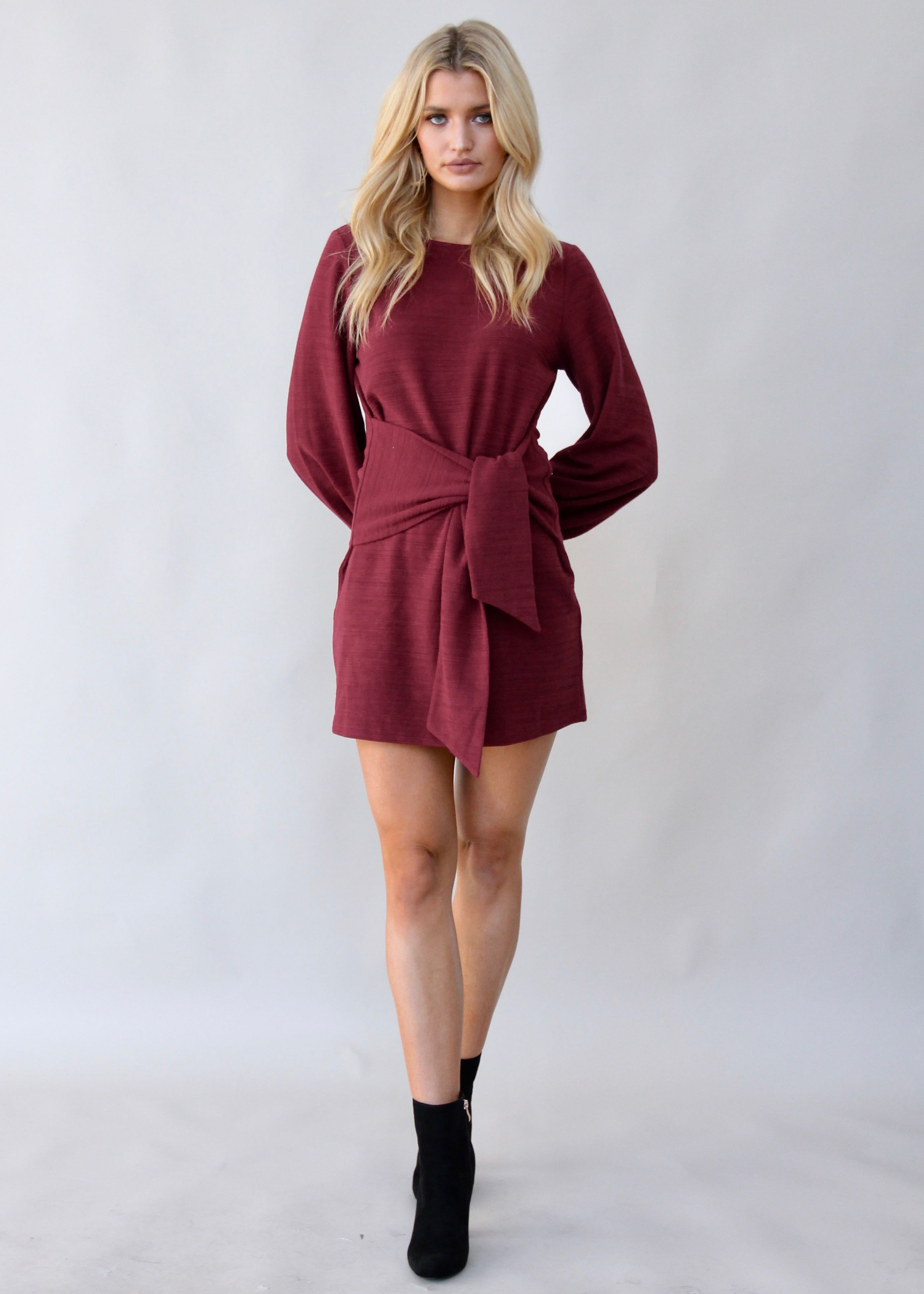 Flashing Lights Knit Dress - Wine