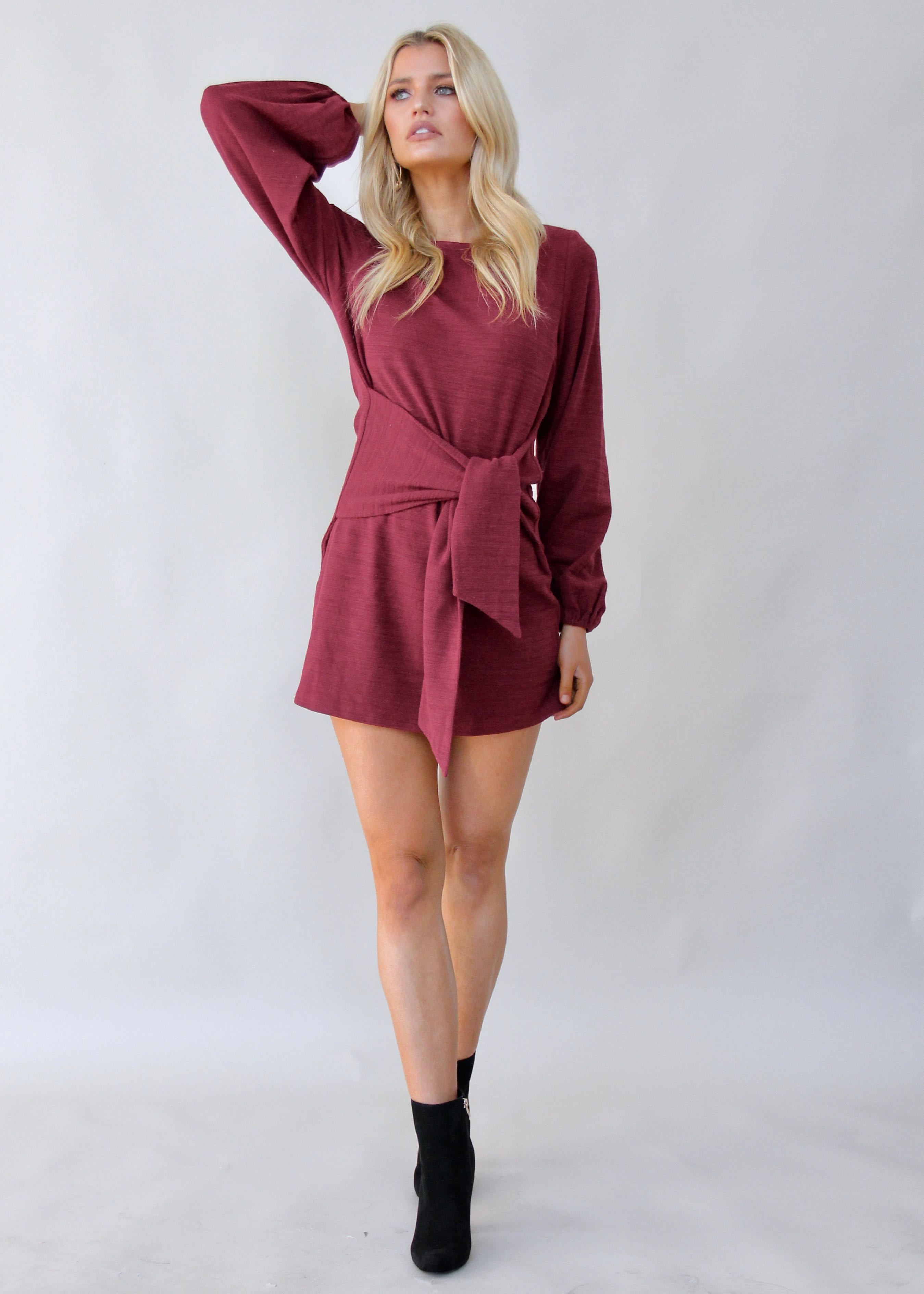 Flashing Lights Knit Dress - Wine