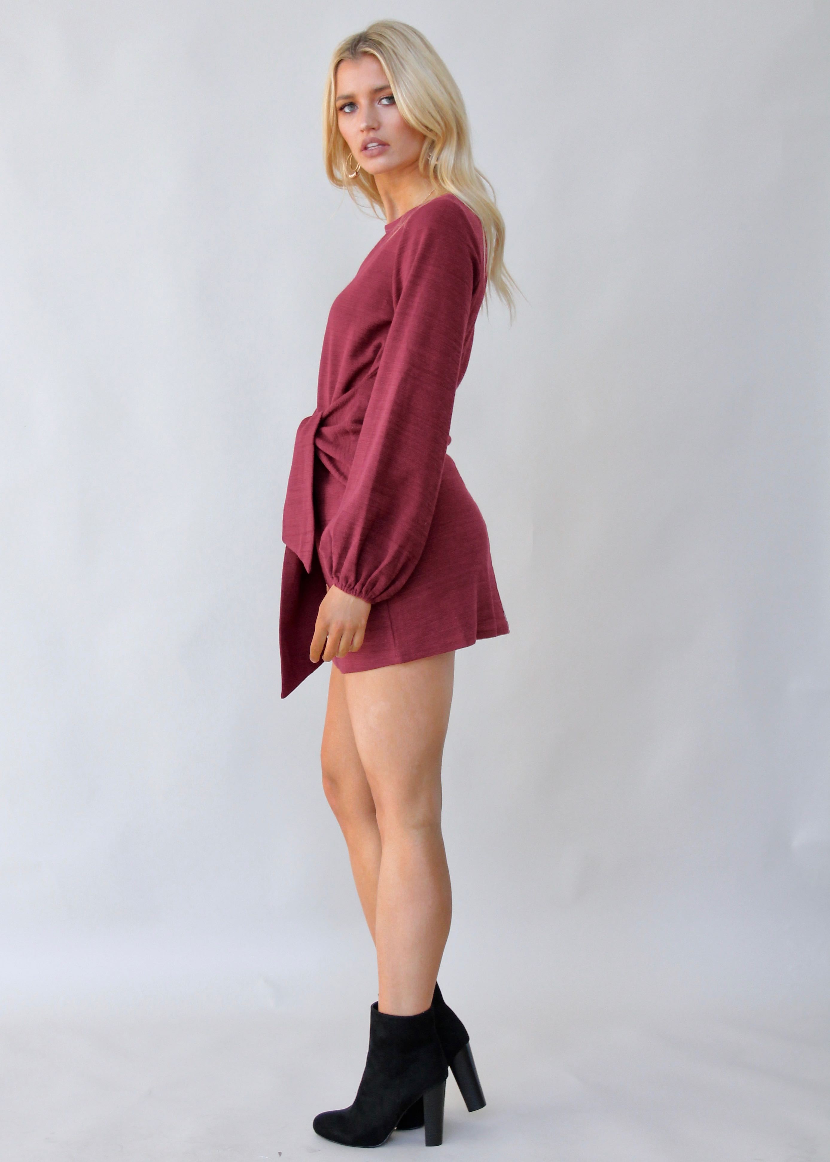 Flashing Lights Knit Dress - Wine