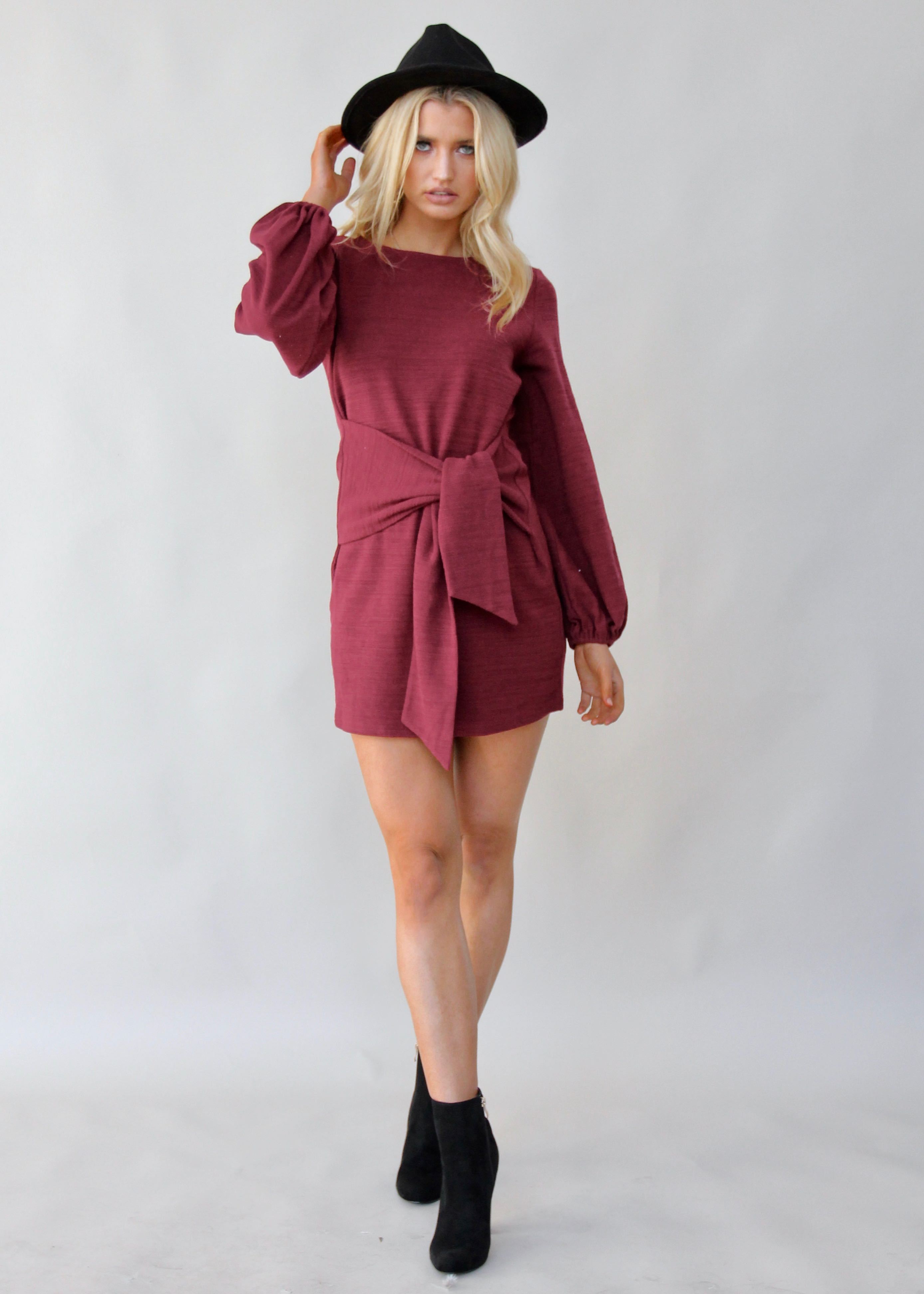 Flashing Lights Knit Dress - Wine