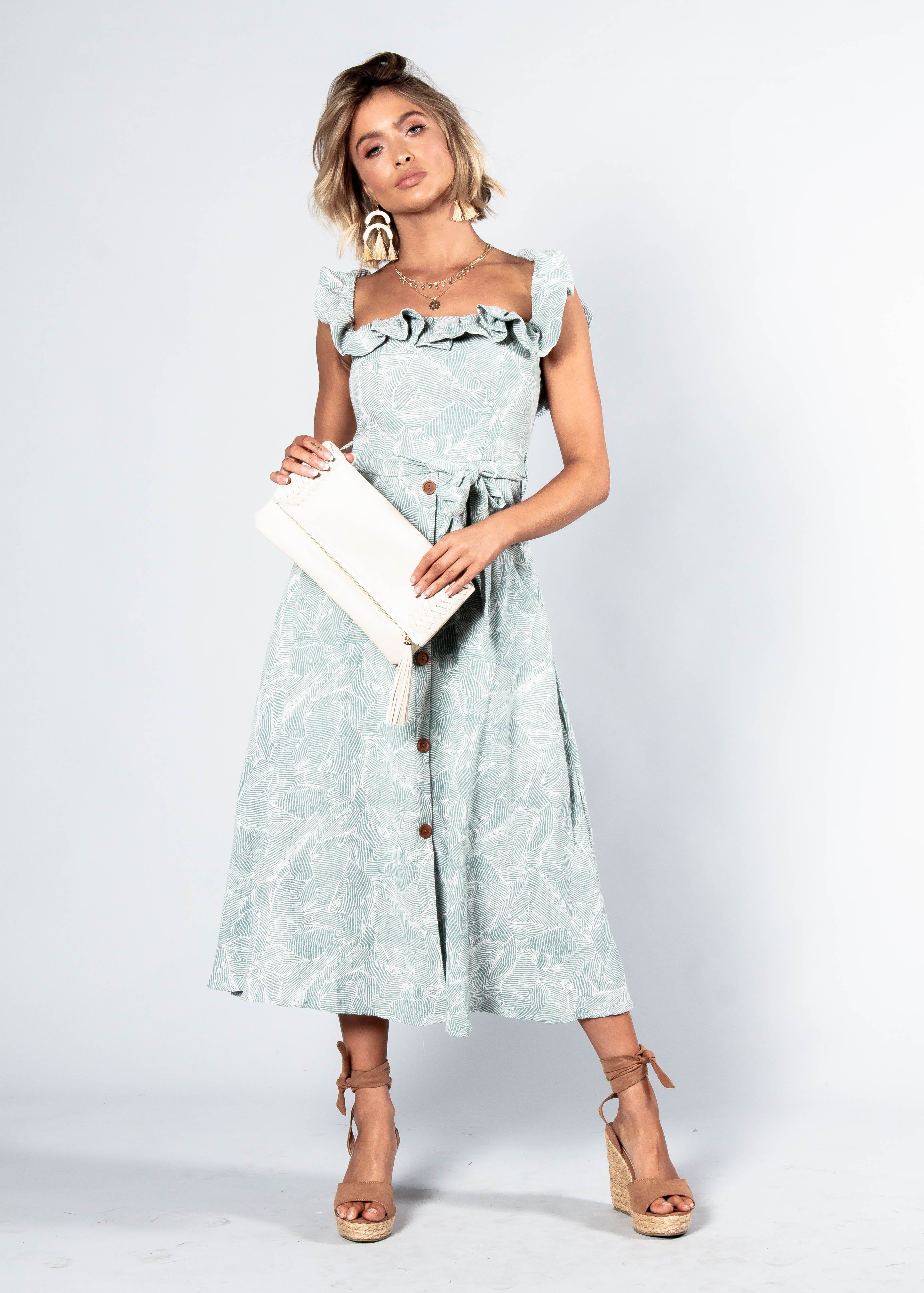 All This Love Midi Dress w/ Tie - Sage Haze