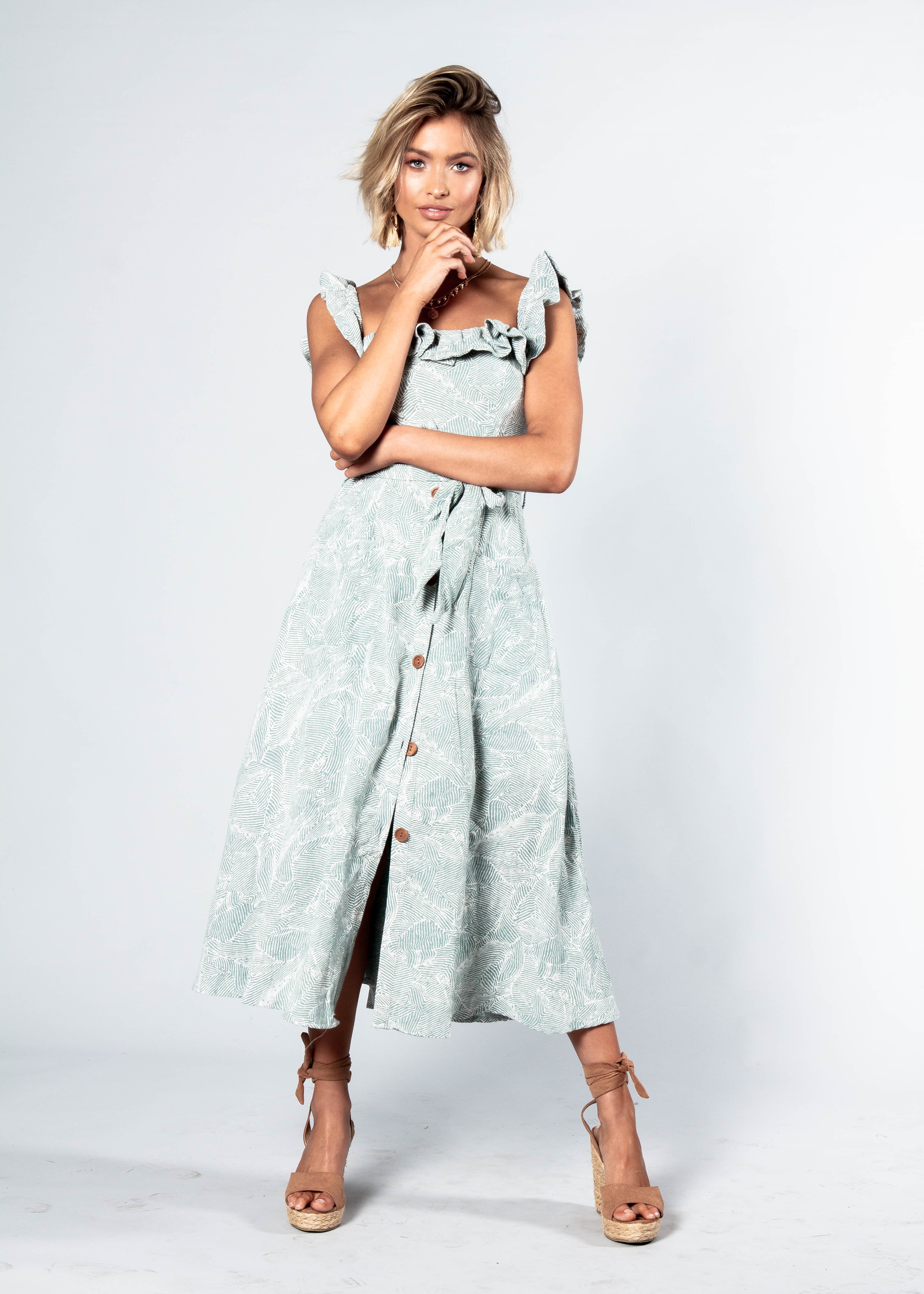 All This Love Midi Dress w/ Tie - Sage Haze