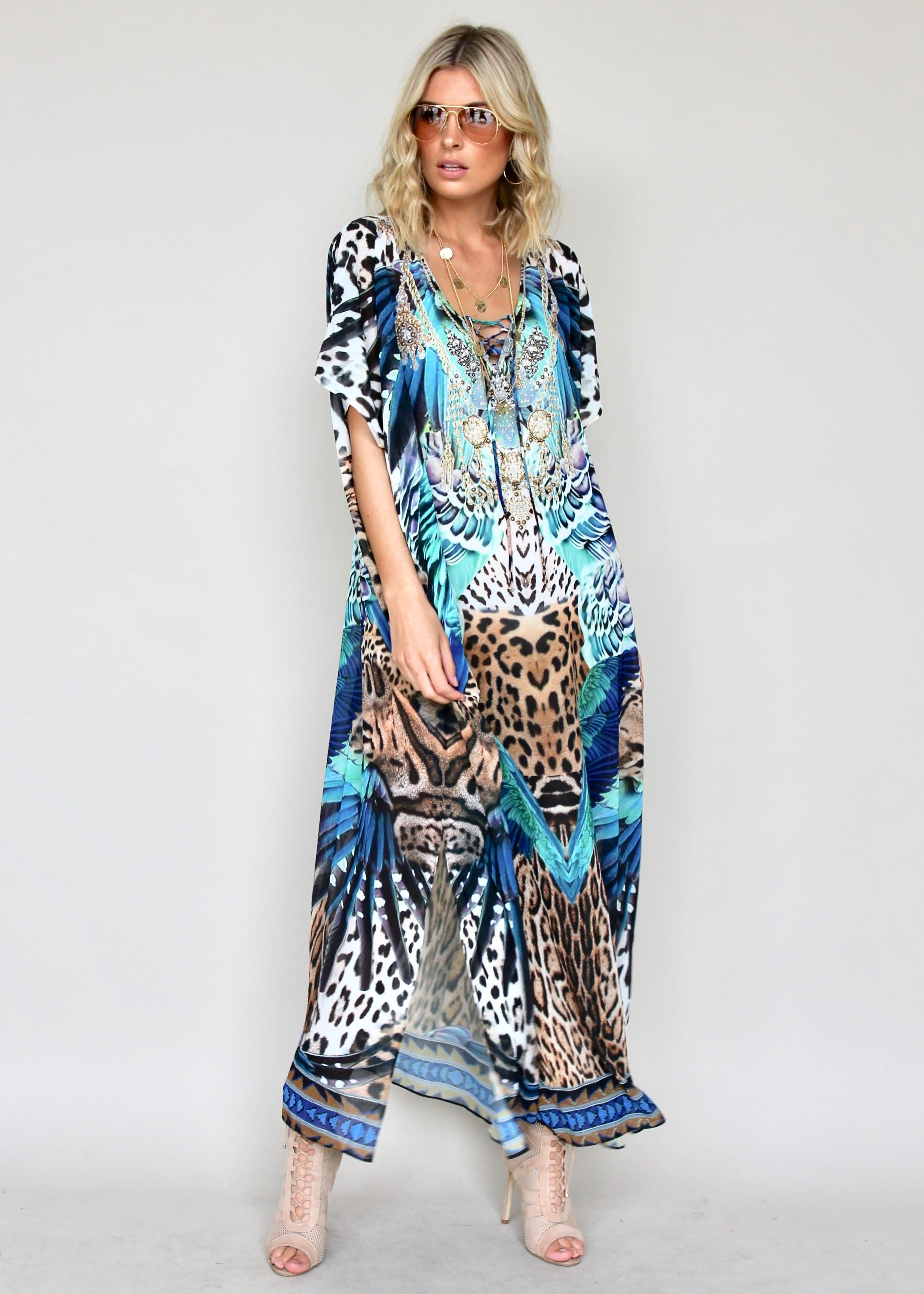Marrakesh Maxi Kaftan - Turquoise Summer