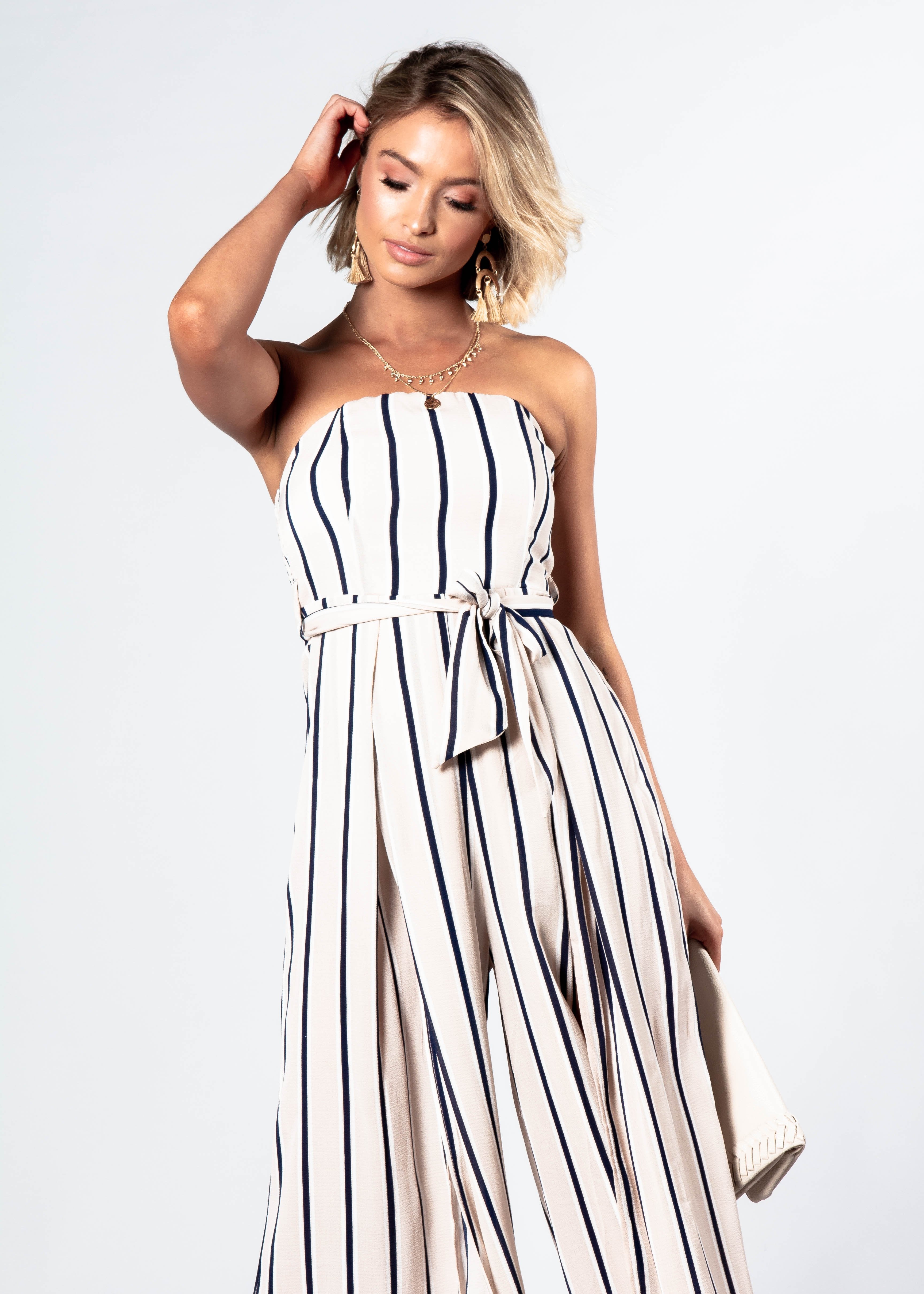 Guilt Free Strapless Pantsuit - Nude/Navy Stripe