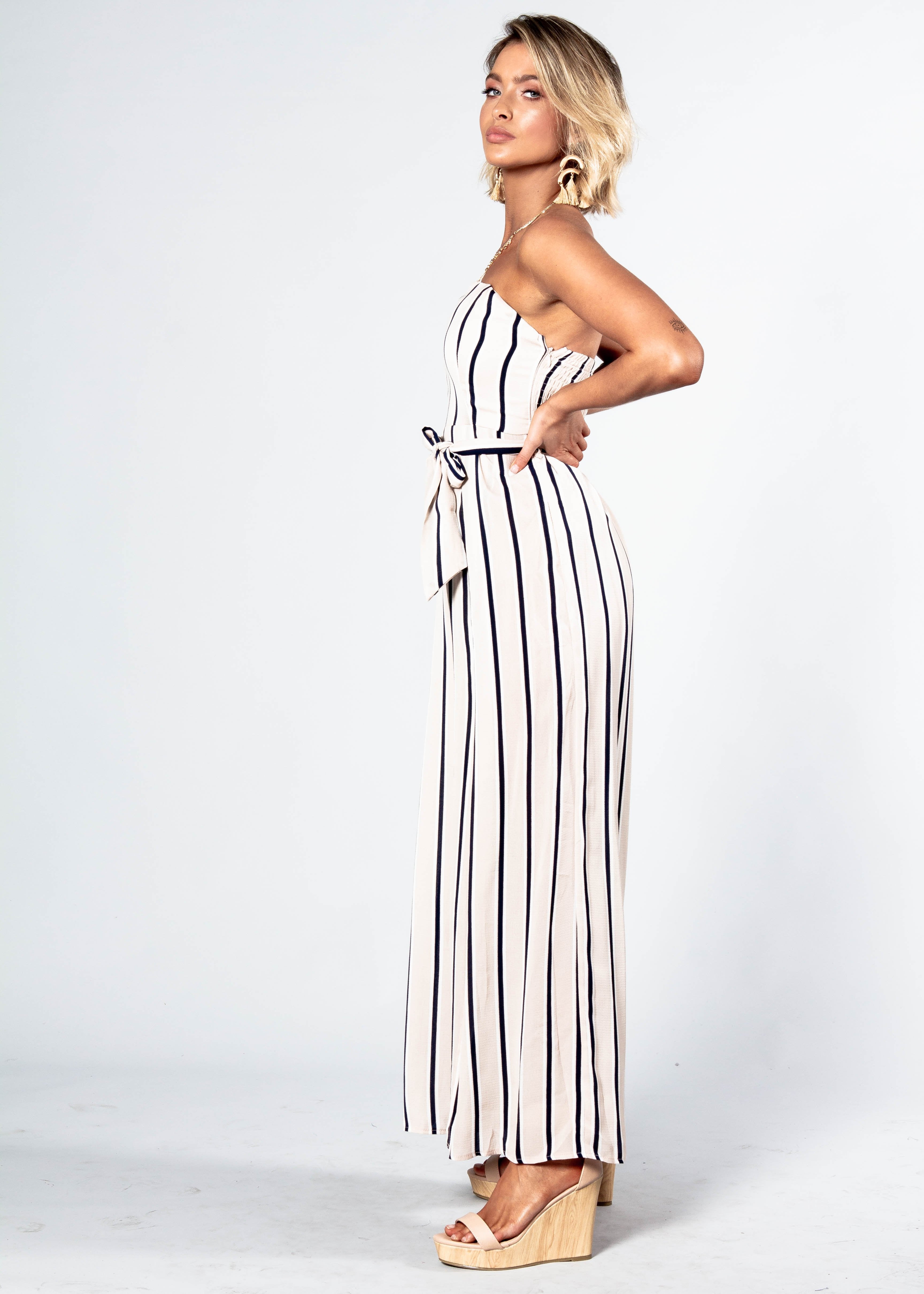 Guilt Free Strapless Pantsuit - Nude/Navy Stripe