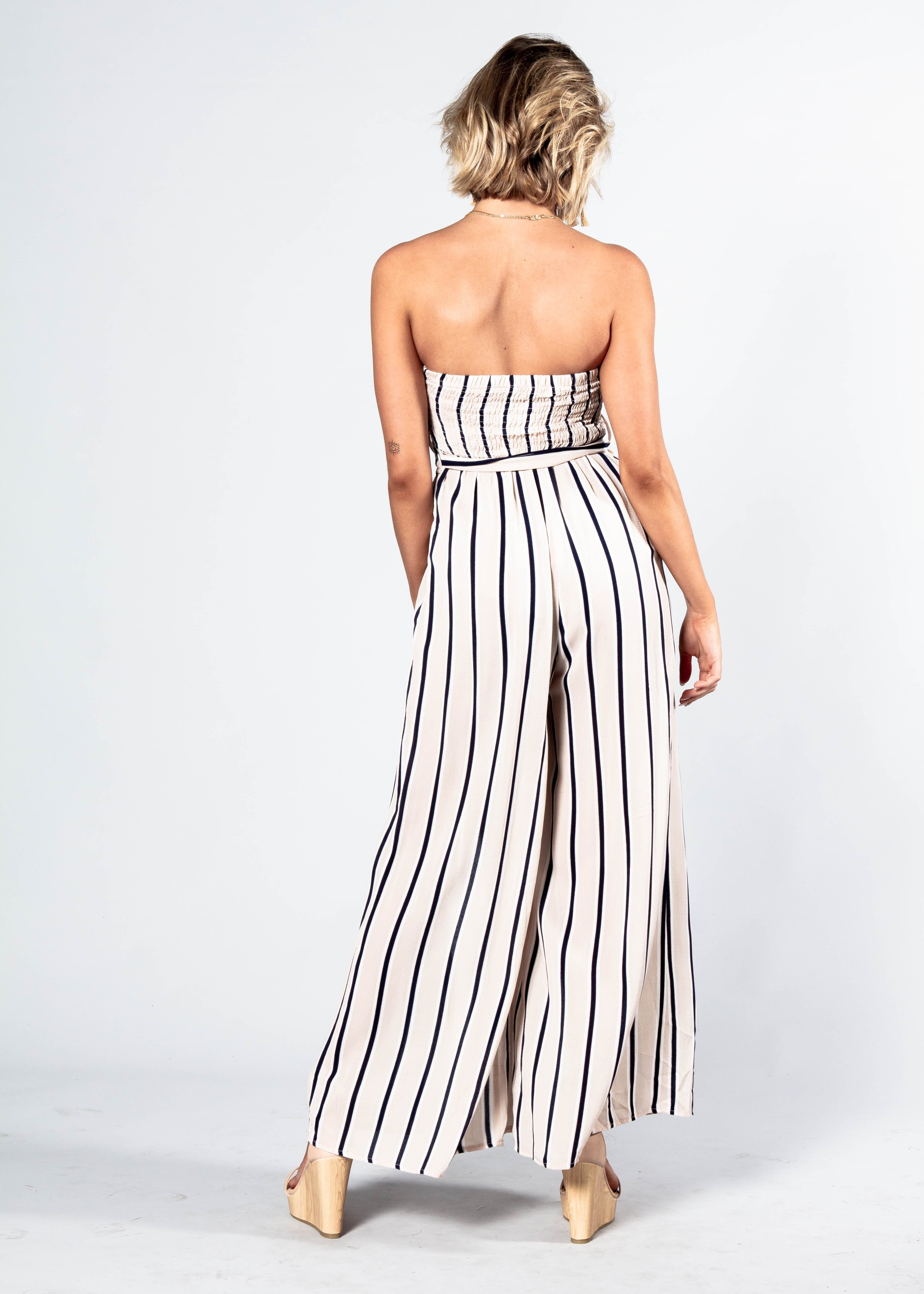 Guilt Free Strapless Pantsuit - Nude/Navy Stripe