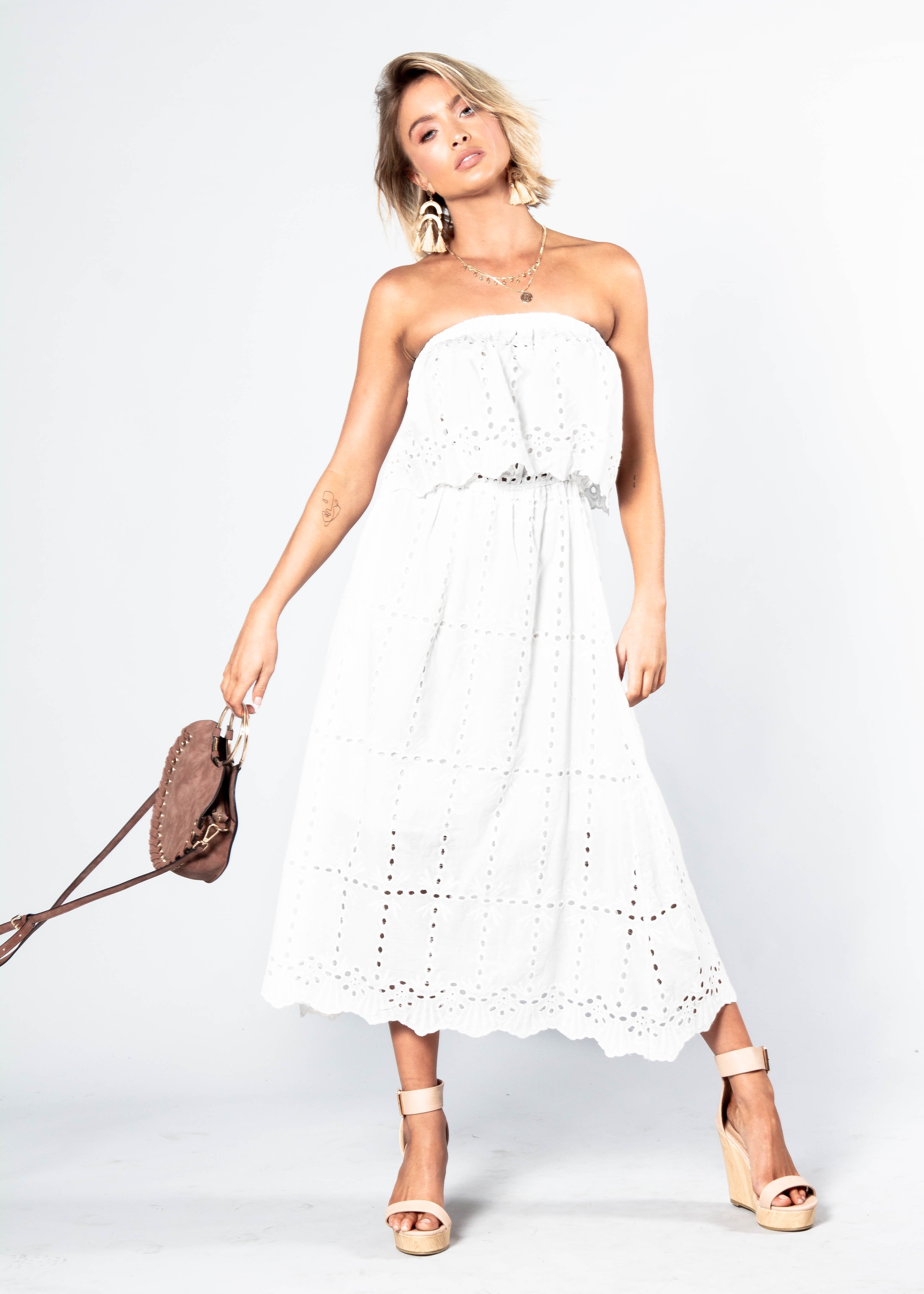 Sparkling Dreams Strapless Midi Dress - White