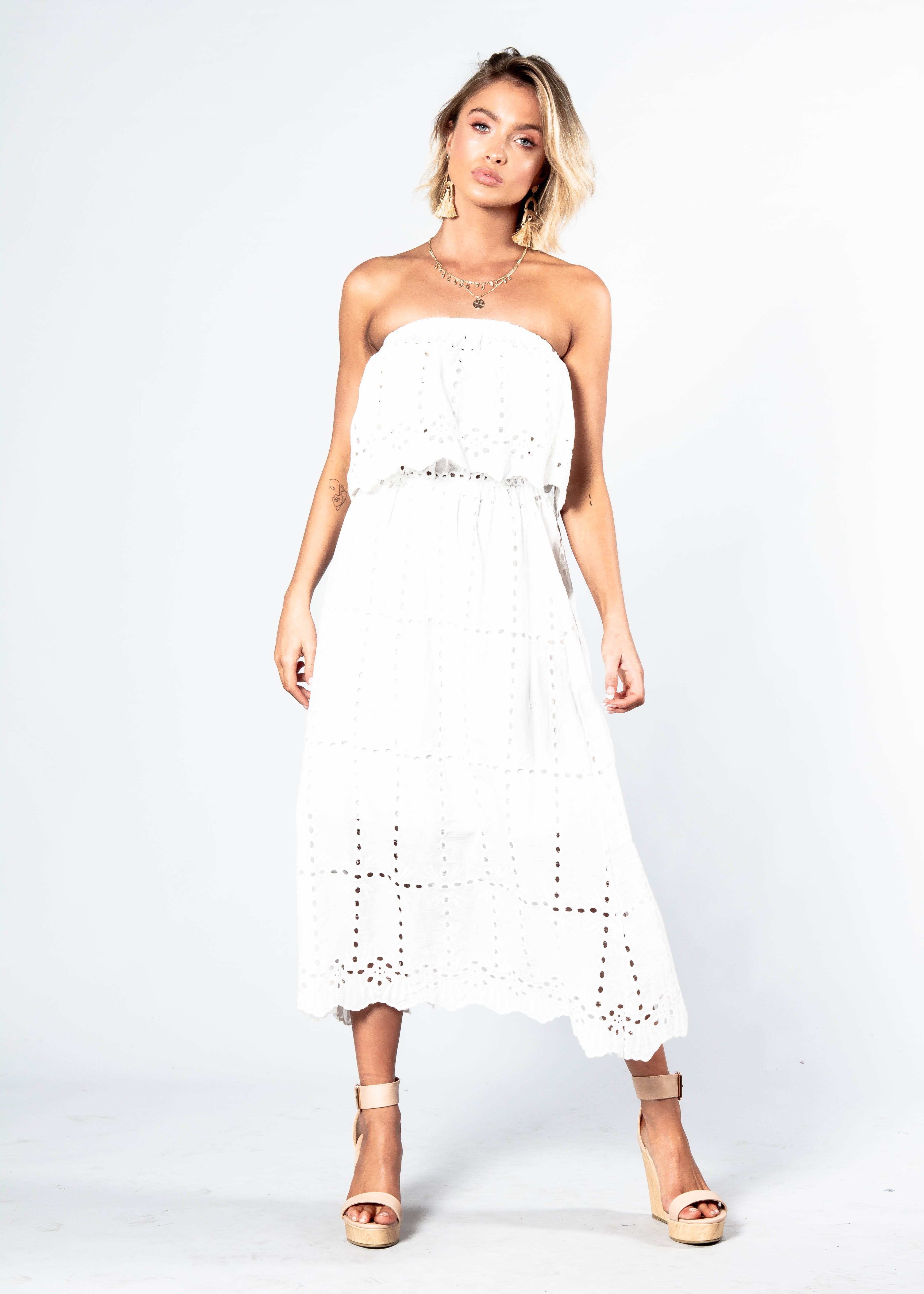 Sparkling Dreams Strapless Midi Dress - White