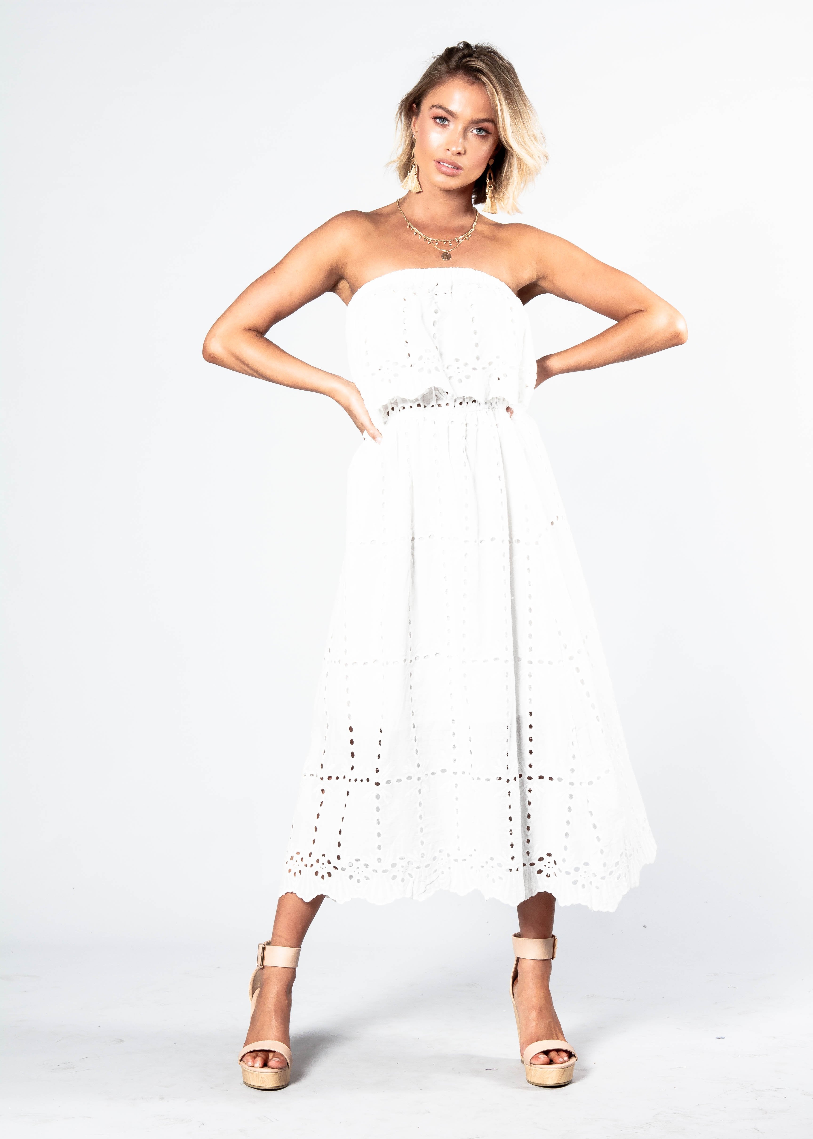 Sparkling Dreams Strapless Midi Dress - White