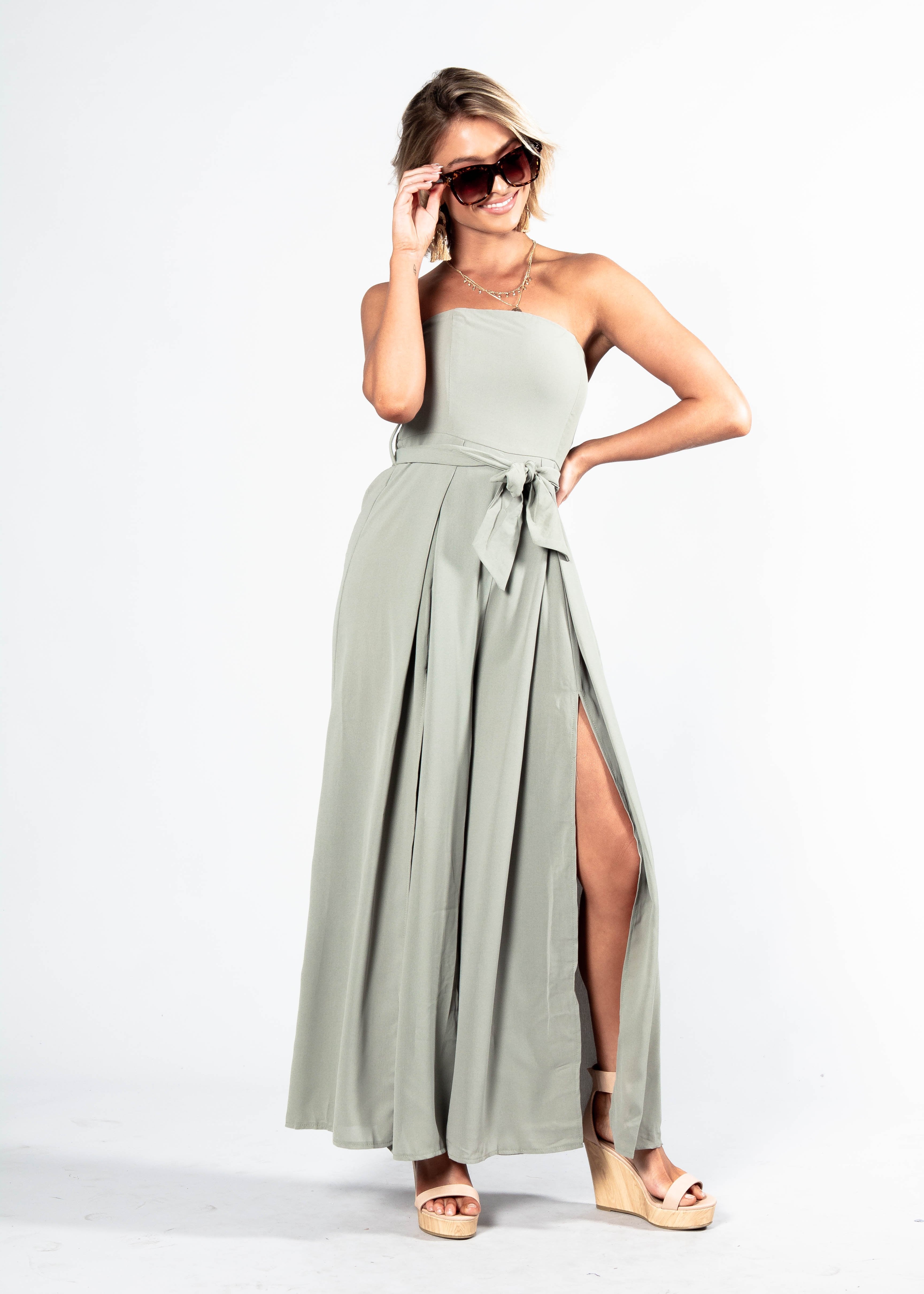 Guilt Free Strapless Pantsuit - Khaki