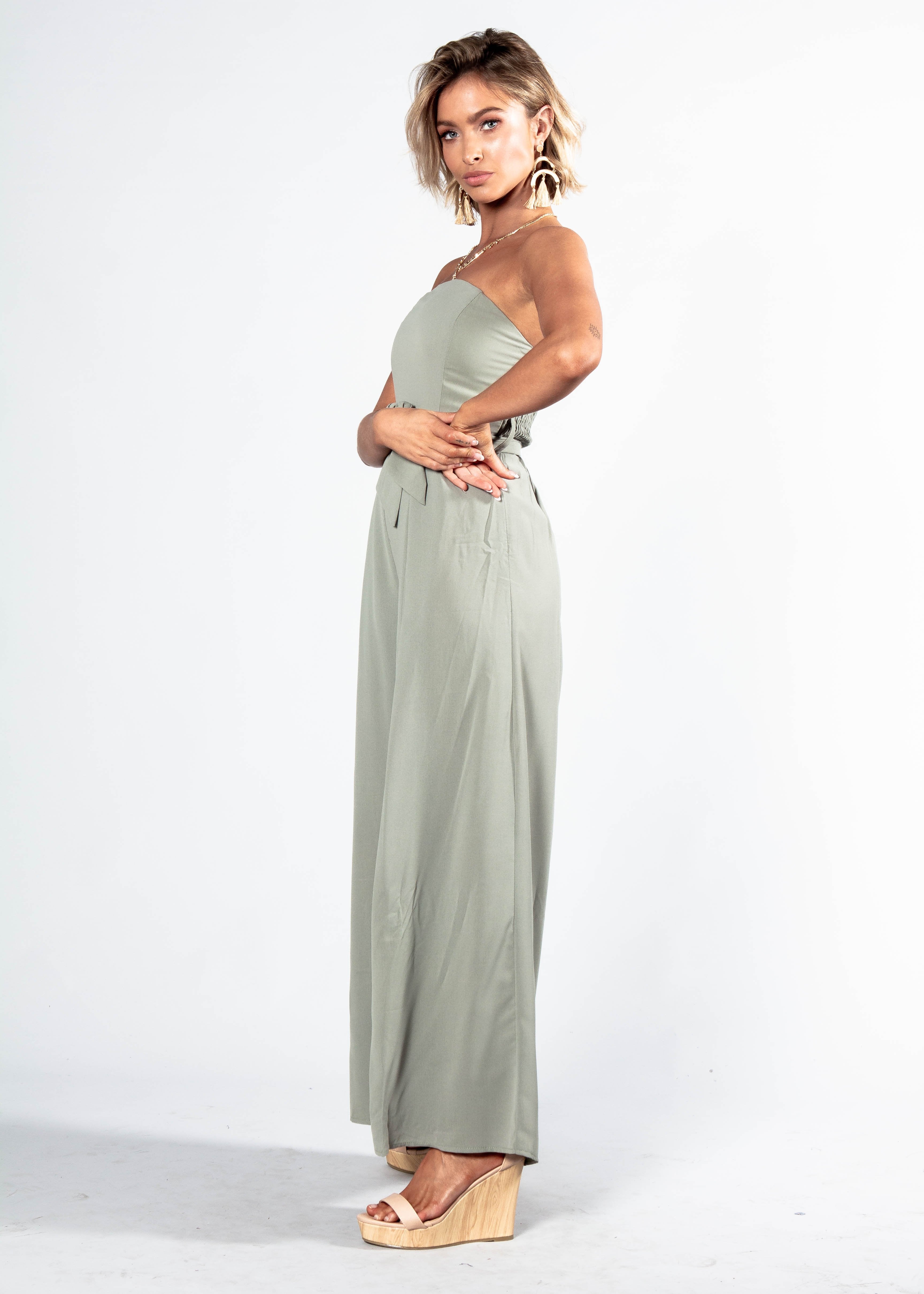 Guilt Free Strapless Pantsuit - Khaki