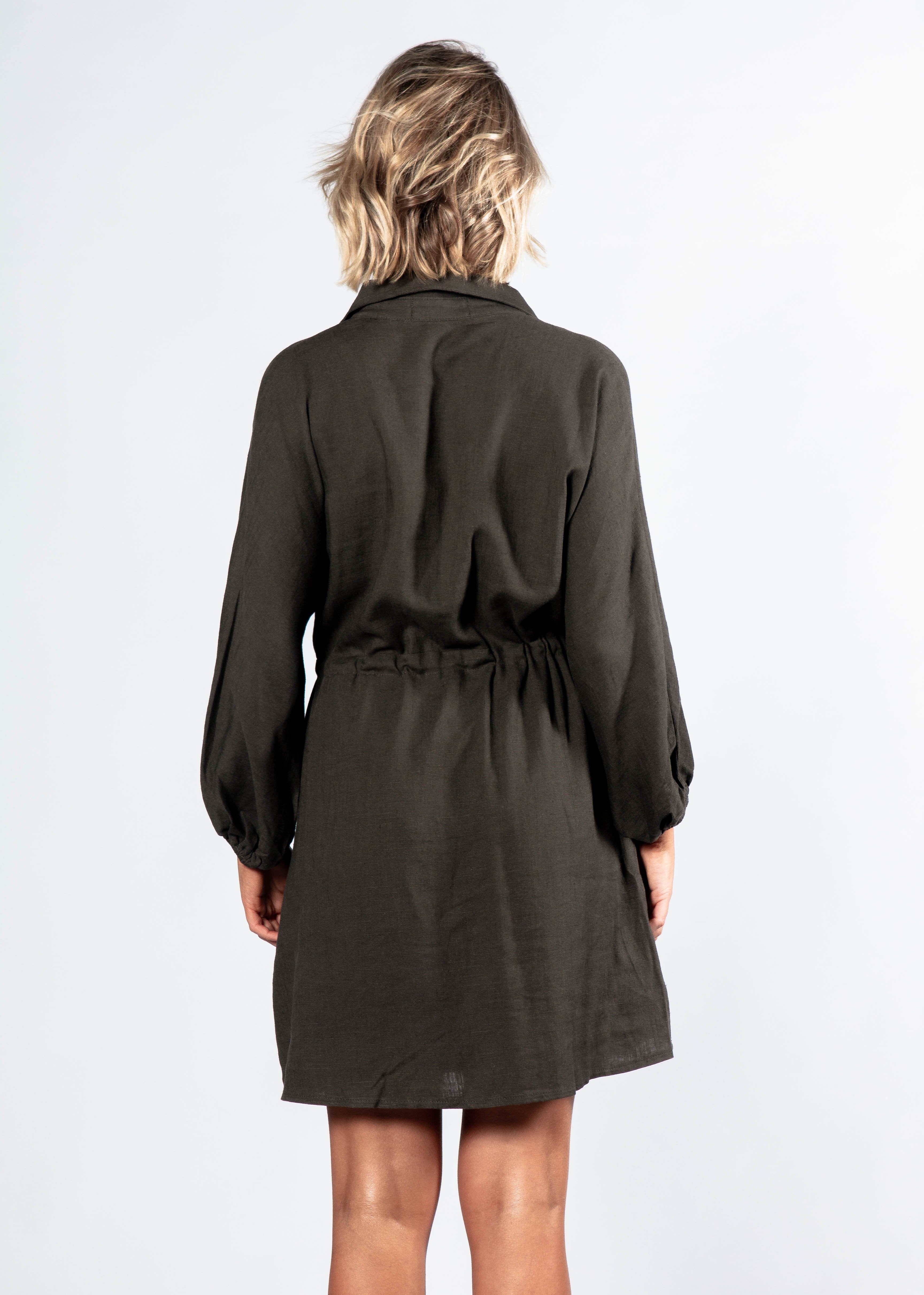Lay Low Linen Tunic Dress - Dark Khaki