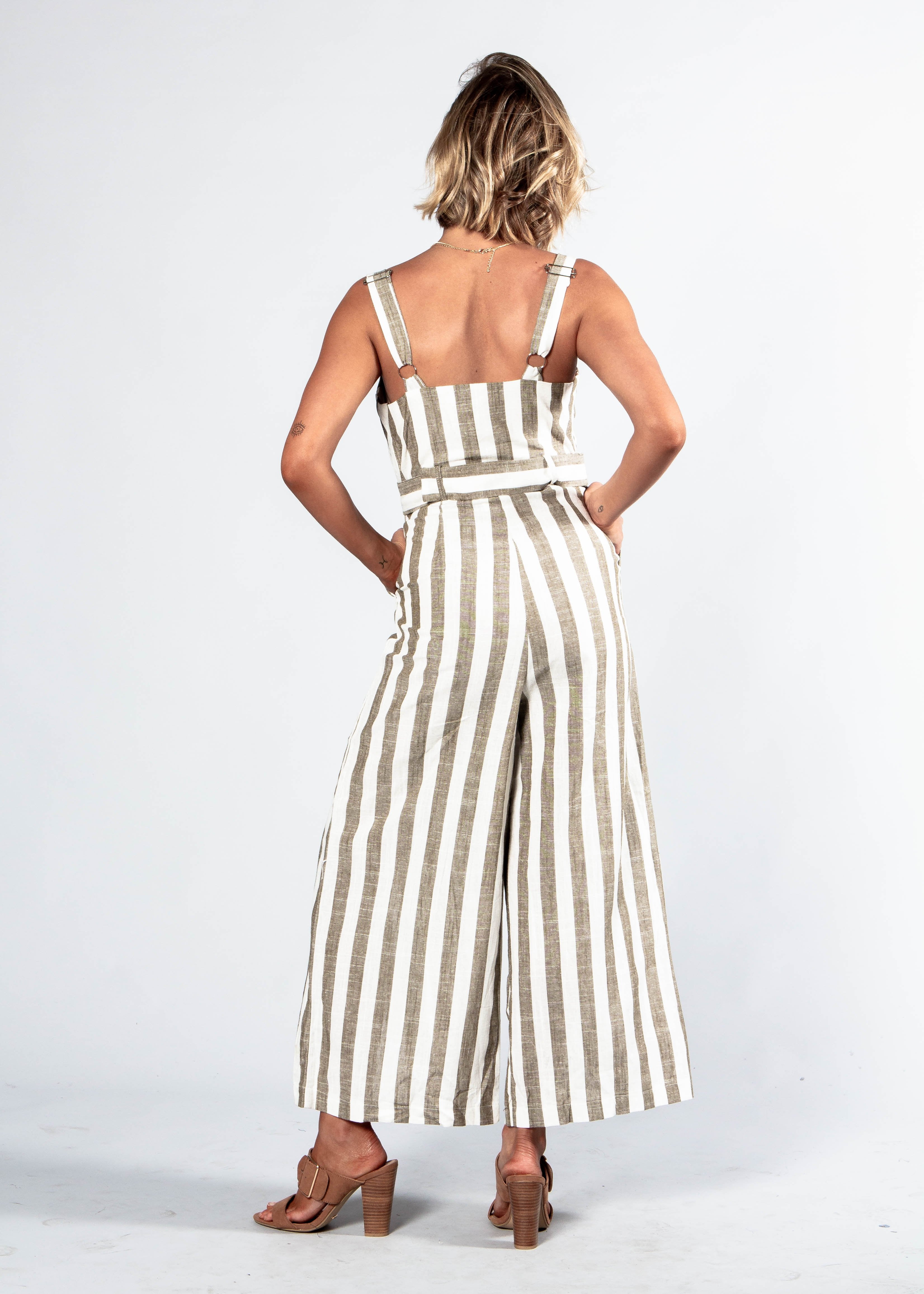 Avery Pantsuit w/ Belt - Khaki Stripe