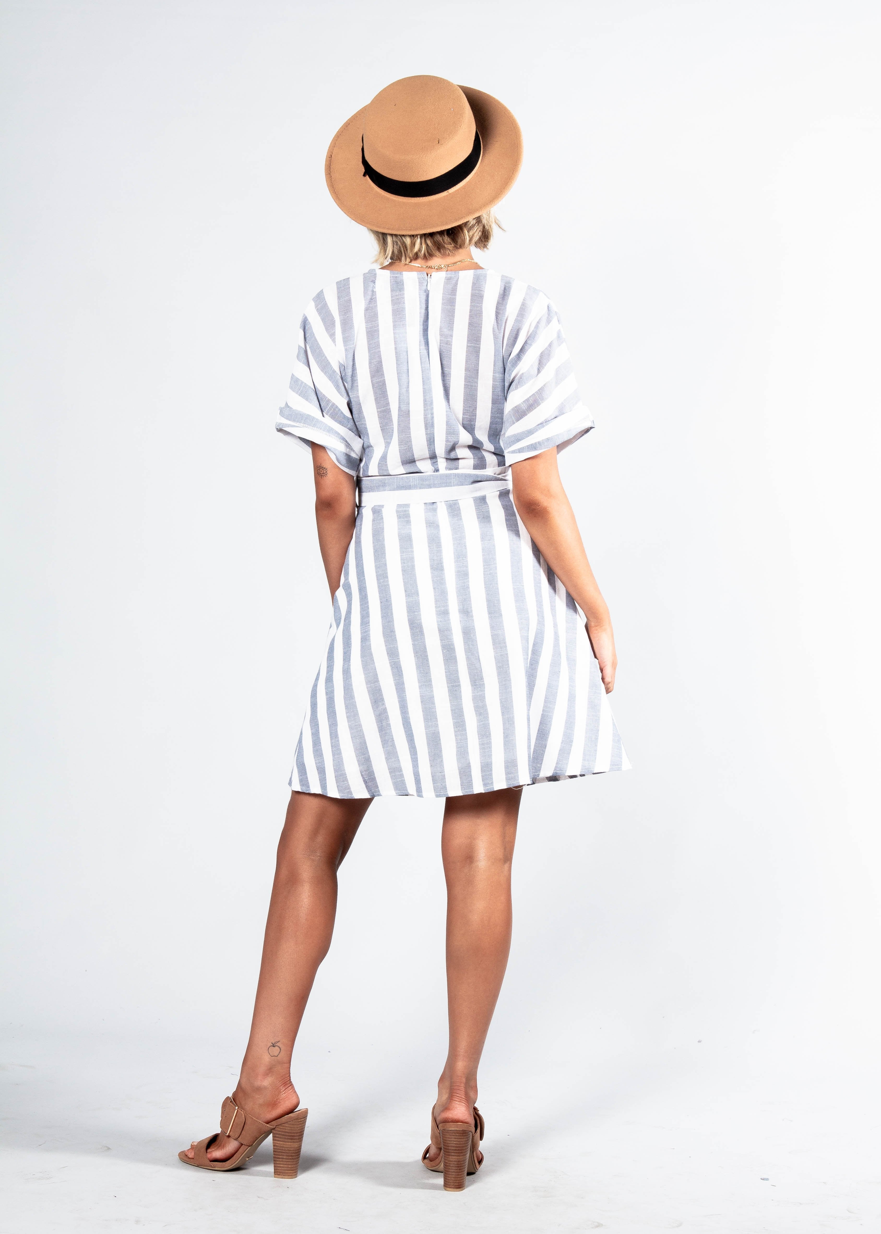 Reyna Dress w/ Tie - Blue Stripe