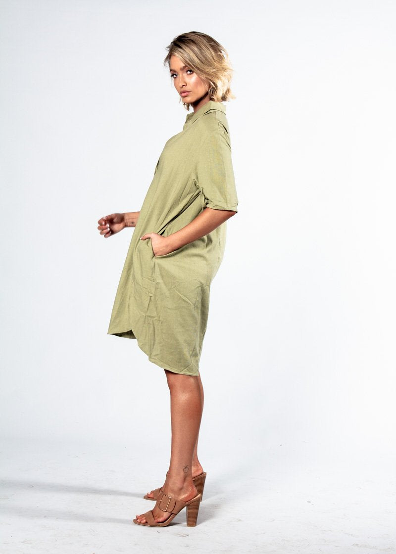 Camryn Linen Shirt Dress - Khaki