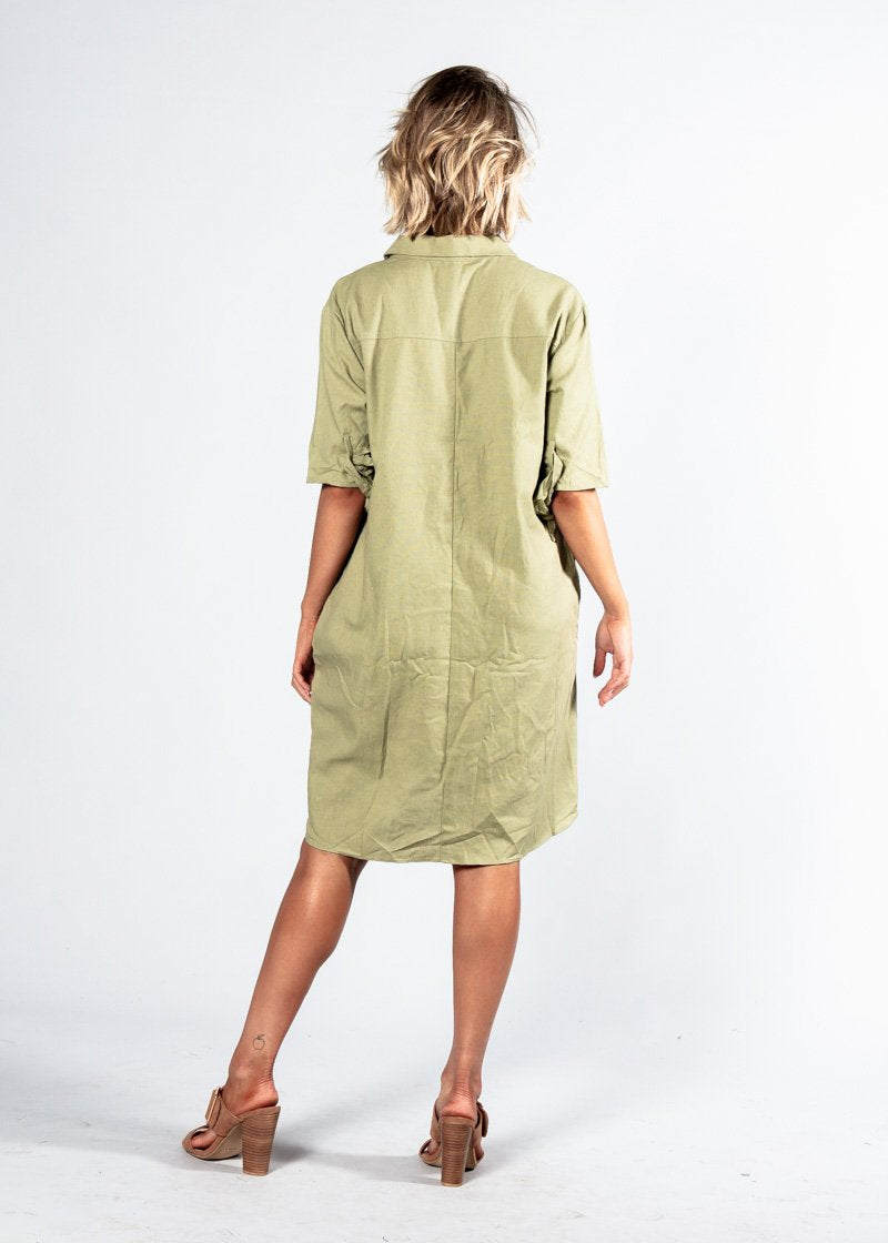 Camryn Linen Shirt Dress - Khaki